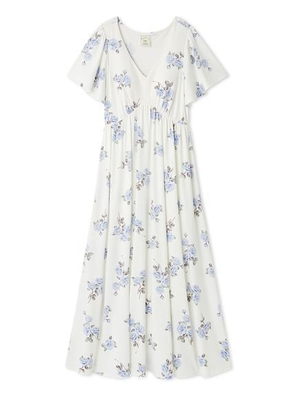 【ジェラート ピケ/gelato pique】の中花柄カップインワンピース インテリア・キッズ・メンズ・レディースファッション・服の通販 founy(ファニー) 　ファッション　Fashion　レディースファッション　Fashion for Women　ワンピース　Dresses　おすすめ　Recommended / Our Picks　ギャザー　Gathered, Ruffled　フェミニン　Feminine, Girly　フラワー　Flower, Floral　フレア　Flare, Flared　ラウンド　Round, Round Neck　ローズ　Rose, Rose Motif　人気　Popular, Best Seller　切替　Switching, Contrast Panel　定番　Standard, Basic Item　BLU[086]|ID: prp329100004694957 ipo3291000000033902136