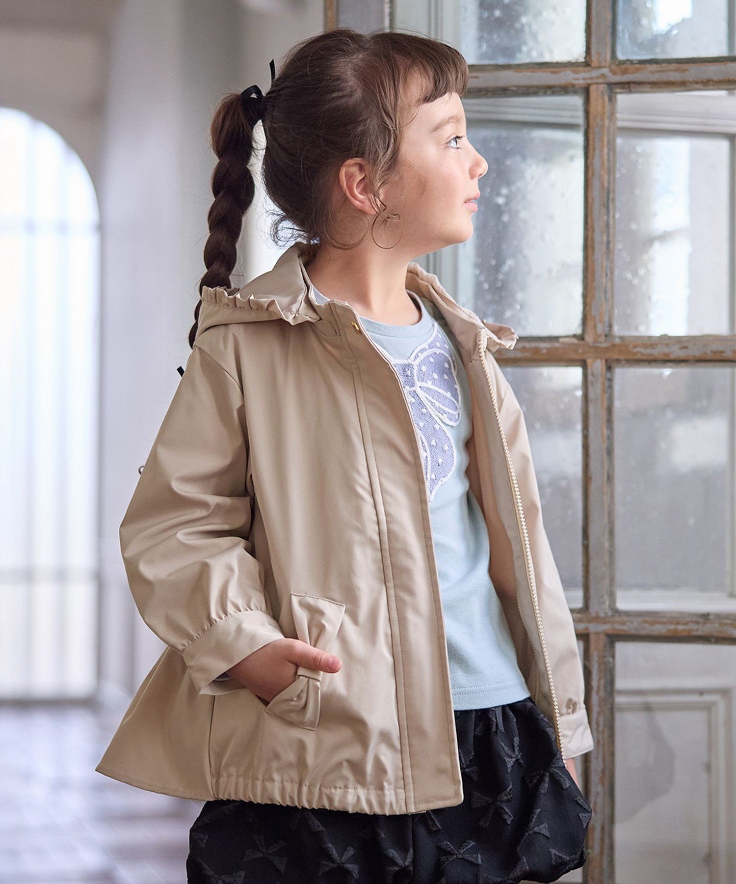【エニー/ANY / KIDS】の【フードが外れる/ドッキング可能】ニャウンパ インテリア・キッズ・メンズ・レディースファッション・服の通販 founy(ファニー) 　ファッション　Fashion　キッズファッション　Fashion for Kids　秋　Autumn　ガーリー　Girly, Feminine Style　チェック　Check, Plaid, Tartan　ドッキング　Docking, Mixed Material　ネコ　Cat, Feline Motif　パーカー　Hoodie, Parka　ブルゾン　Blouson, Bomber Jacket　ポケット　Pocket, Pocket Detail　リボン　Ribbon, Bow　ループ　Loop, Loop Knit　ロング　Long, Long-Length　冬　Winter / This Winter　おすすめ　Recommended / Our Picks　ベージュ[033]|ID: prp329100004694989 ipo3291000000034087589