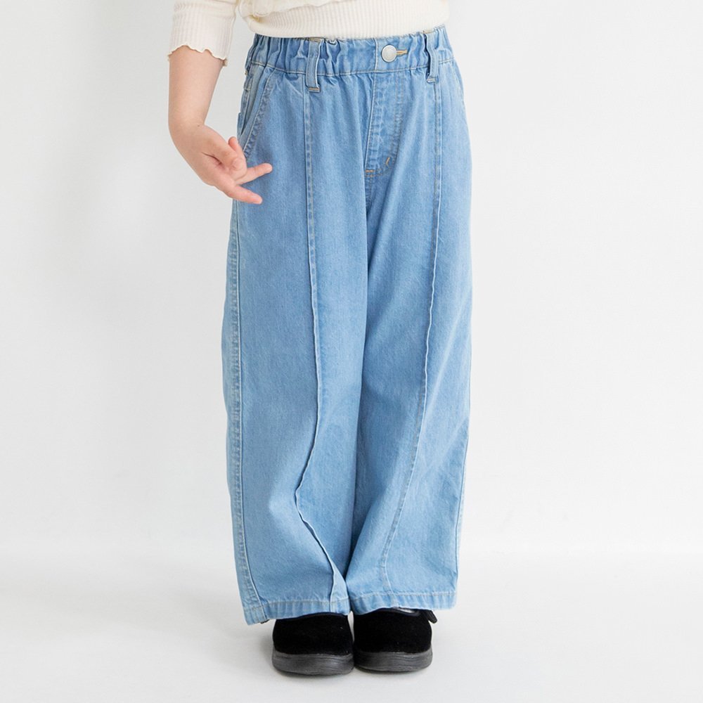 【ブランシェス/branshes / KIDS】の【25AW】デニムワイドパンツ インテリア・キッズ・メンズ・レディースファッション・服の通販 founy(ファニー) 　ファッション　Fashion　キッズファッション　Fashion for Kids　ボトムス　Bottoms　2025年　2025　2025-2026秋冬・A/W　Autumn/Winter 2025–26 AW25–26　デニム　Denim, Jeans Material　トレンド　Trend, Trending Now　トレーナー　Sweatshirt, Trainer　ポケット　Pocket, Pocket Detail　人気　Popular, Best Seller　サックス|ID: prp329100004695104 ipo3291000000034123643