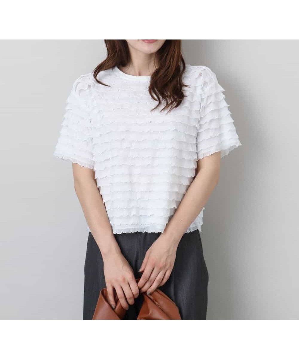 【エムケイ ミッシェルクラン/MK MICHEL KLEIN】のミニフリルディティールカットソー/洗える インテリア・キッズ・メンズ・レディースファッション・服の通販 founy(ファニー) 　ファッション　Fashion　レディースファッション　Fashion for Women　トップス・カットソー　Cut & Sew Tops　カットソー・ベーシックTシャツ　Cut-and-Sewn Tops / Stretch Tees & Basics　インナー　Innerwear　カットソー　Cut and Sewn Top　コンパクト　Compact, Small Size　コンビネゾン　Jumpsuit, All-in-One　ワイド　Wide, Wide Fit　冬　Winter / This Winter　夏　Summer　旅行　Travel　春　Spring　洗える　Machine Washable　秋　Autumn　ホワイト|ID: prp329100004695173 ipo3291000000033904169