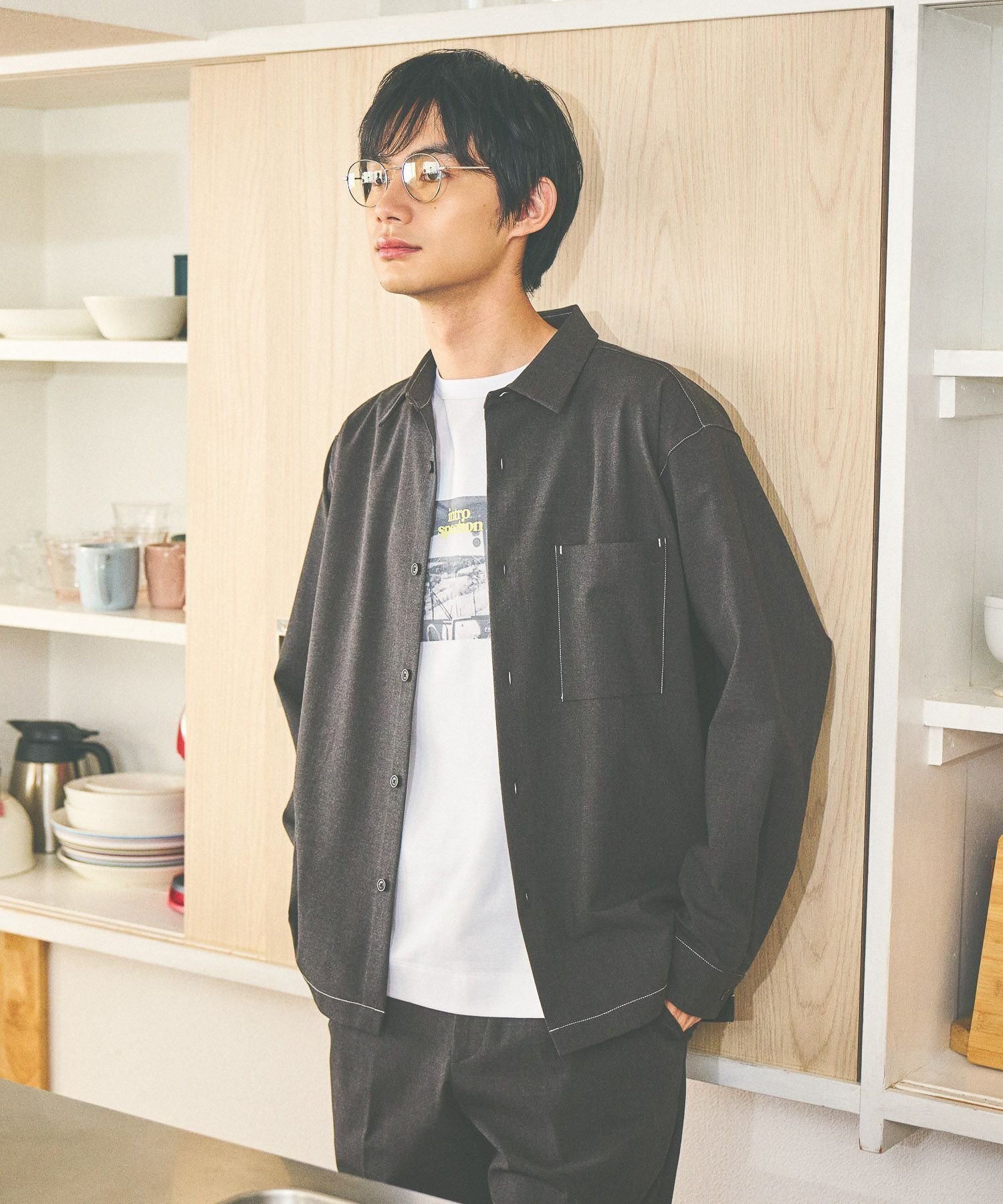【グローバルワーク/GLOBAL WORK / MEN】のアーバンシャツ/576419 インテリア・キッズ・メンズ・レディースファッション・服の通販 founy(ファニー) 　ファッション　Fashion　メンズファッション　Fashion for Men　おすすめ　Recommended / Our Picks　インナー　Innerwear　シンプル　Simple, Minimal　スクエア　Square, Square Shape　ストレッチ　Stretch, Stretchy Fabric　トレンド　Trend, Trending Now　ボックス　Boxy, Box Shape　ポケット　Pocket, Pocket Detail　羽織　Haori, Light Jacket　チャコール19|ID: prp329100004695225 ipo3291000000034202005