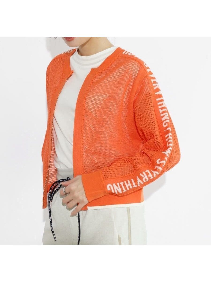 【ヴァン/Vin】のアームロゴメッシュ編みジップブルゾン 人気、トレンドファッション・服の通販 founy(ファニー) 　ファッション　Fashion　レディースファッション　Fashion for Women　アウター　Coat / Outerwear Collection　ブルゾンジャケット・スポーティアウター　Blouson Jackets　おすすめ　Recommended / Our Picks　カーディガン　Cardigan, Knitwear　クロップド　Cropped, Short Length　コンパクト　Compact, Small Size　フレア　Flare, Flared　ボトム　Bottoms, Lower Wear　メッシュ　Mesh, Net Fabric　ワイド　Wide, Wide Fit　エレガント 上品　Elegant　 other-1|ID: prp329100004695301 ipo3291000000033905090