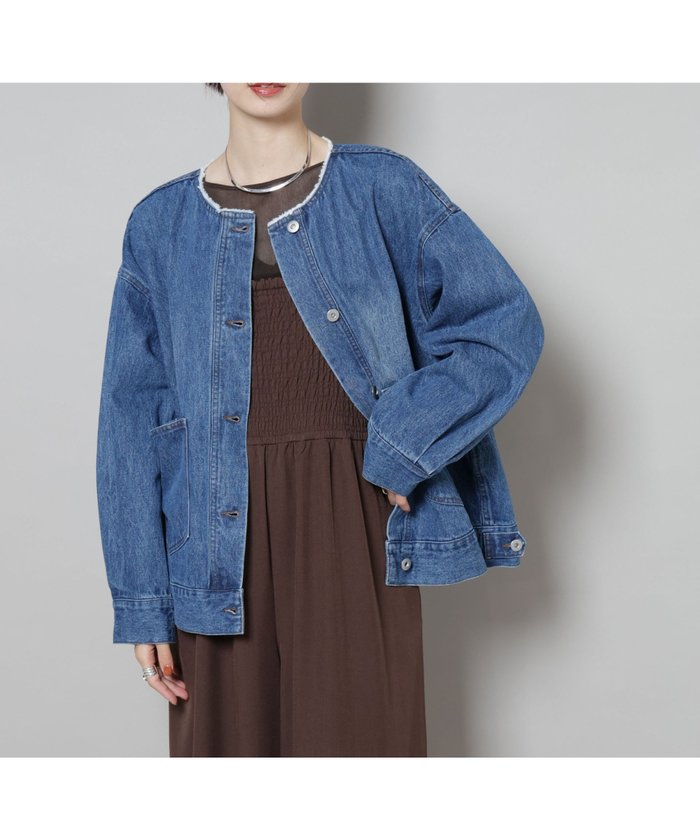 【ナノ ユニバース/nano universe】のノーカラーデニムジャケット インテリア・キッズ・メンズ・レディースファッション・服の通販 founy(ファニー) https://founy.com/ ファッション Fashion レディースファッション Fashion for Women アウター Coat / Outerwear Collection レディースジャケット・軽アウター Jackets デニムジャケット / カジュアルアウター Denim Jackets アクセサリー Fashion Accessories インナー Innerwear ヴィンテージ Vintage Style ジャケット Jacket, Outerwear デニム Denim, Jeans Material フリンジ Fringe, Tassel おすすめ Recommended / Our Picks エレガント 上品 Elegant 2025年 2025 2025-2026秋冬・A/W Autumn/Winter 2025–26 AW25–26 |ID: prp329100004695362 ipo3291000000033905517