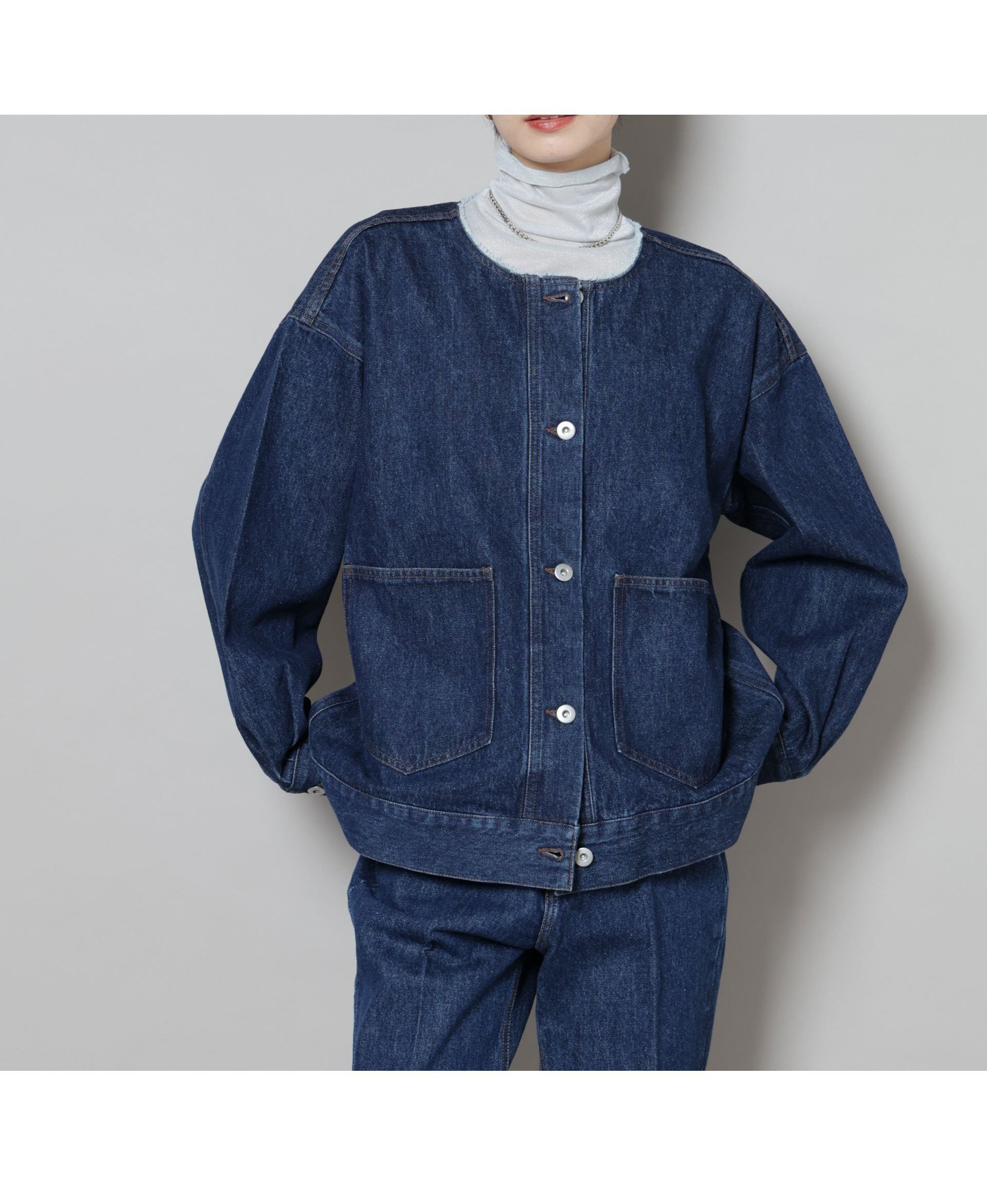 【ナノ ユニバース/nano universe】のノーカラーデニムジャケット インテリア・キッズ・メンズ・レディースファッション・服の通販 founy(ファニー) 　ファッション　Fashion　レディースファッション　Fashion for Women　アウター　Coat / Outerwear Collection　レディースジャケット・軽アウター　Jackets　デニムジャケット / カジュアルアウター　Denim Jackets　アクセサリー　Fashion Accessories　インナー　Innerwear　ヴィンテージ　Vintage Style　ジャケット　Jacket, Outerwear　デニム　Denim, Jeans Material　フリンジ　Fringe, Tassel　おすすめ　Recommended / Our Picks　エレガント 上品　Elegant　2025年　2025　2025-2026秋冬・A/W　Autumn/Winter 2025–26 AW25–26　D.ネイビー1|ID: prp329100004695362 ipo3291000000033905522