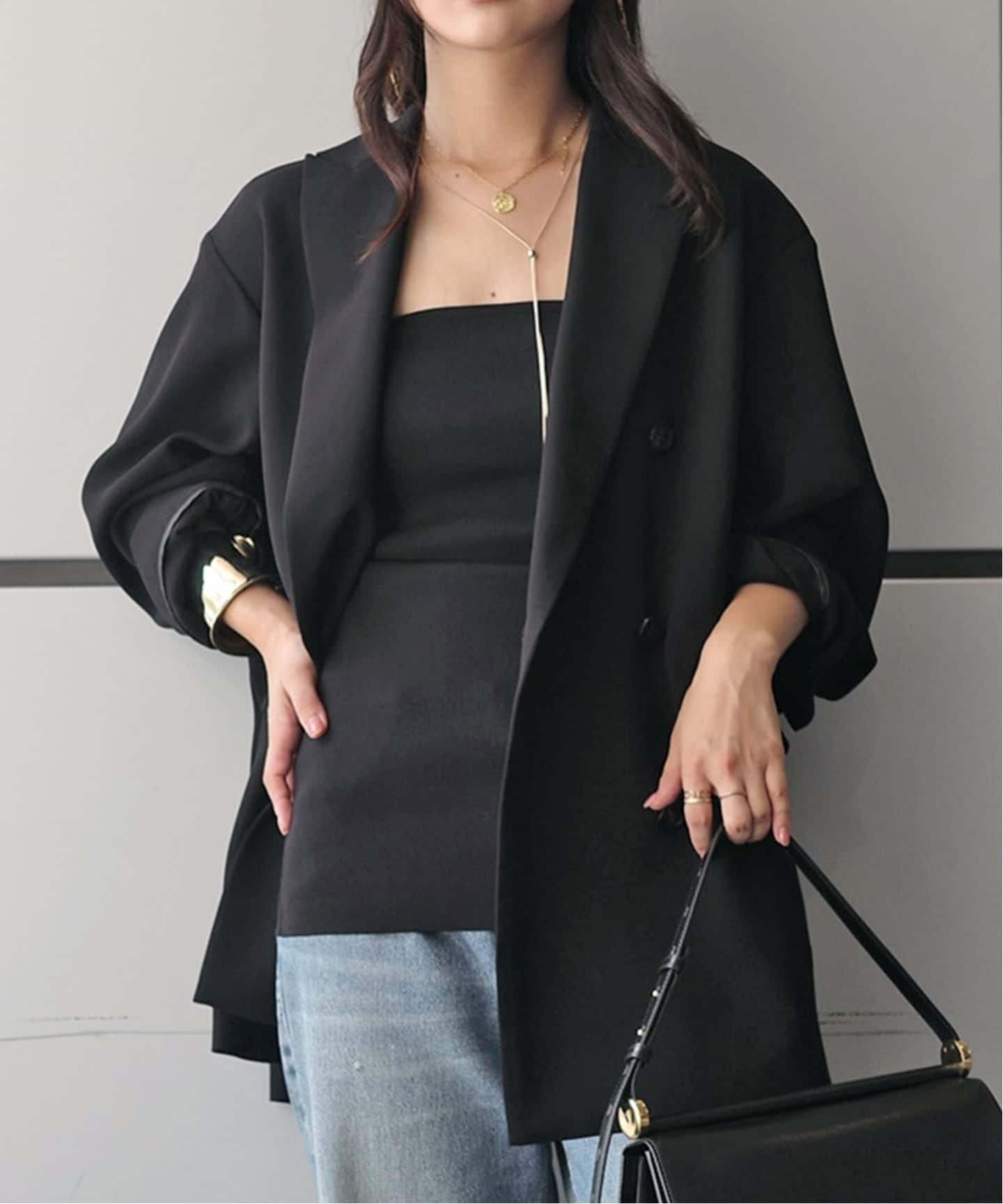 【エーピーストゥディオ/AP STUDIO】のダブルブレストジャケット インテリア・キッズ・メンズ・レディースファッション・服の通販 founy(ファニー) 　ファッション　Fashion　レディースファッション　Fashion for Women　アウター　Coat / Outerwear Collection　レディースジャケット・軽アウター　Jackets　ジャケット　Jacket, Outerwear　ジョーゼット　Georgette, Semi-Sheer Fabric　スニーカー　Sneakers, Trainers　デニム　Denim, Jeans Material　フェミニン　Feminine, Girly　モダン　Modern, Contemporary　ブラック|ID: prp329100004695391 ipo3291000000033905742