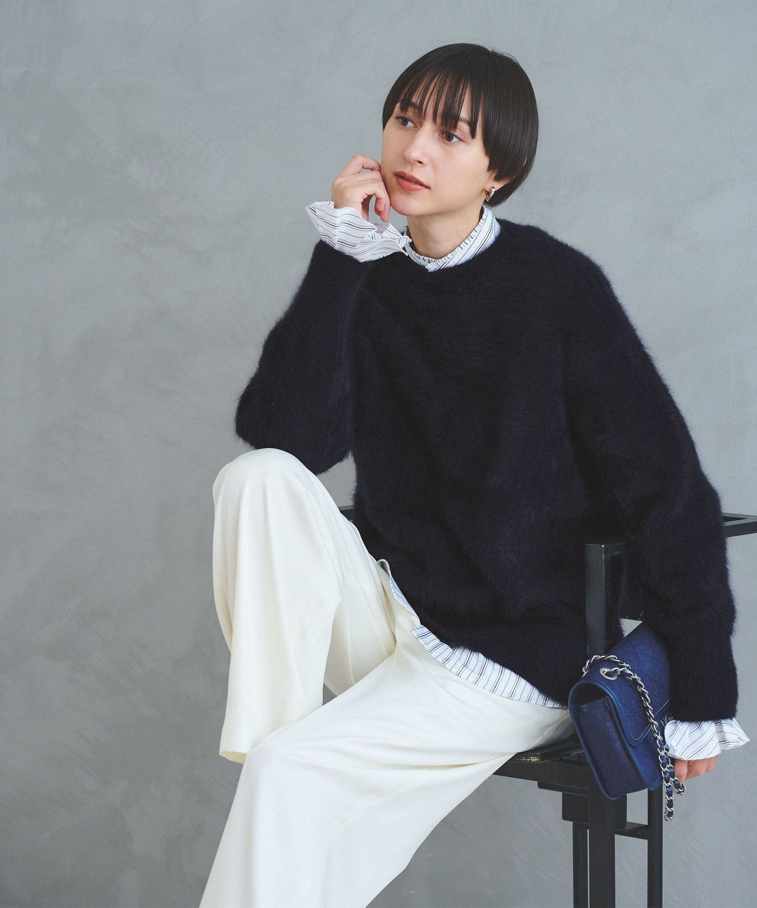 【ユナイテッドアローズ/UNITED ARROWS】のフォックスカシミヤ クルーネック ニット インテリア・キッズ・メンズ・レディースファッション・服の通販 founy(ファニー) 　ファッション　Fashion　レディースファッション　Fashion for Women　トップス・カットソー　Cut & Sew Tops　ニット　Knit Tops & Sweaters　インナー　Innerwear　軽量　Lightweight, Ultra Light　フォックス　Fox, Fox Fur　ヘムライン　Hemline, Bottom Cut　ボックス　Boxy, Box Shape　おすすめ　Recommended / Our Picks　NAVY|ID: prp329100004695400 ipo3291000000035596995