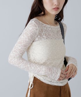 【フリーズマート/FREE'S MART】のサイドドロストレースカットソー 人気、トレンドファッション・服の通販 founy(ファニー) ファッション Fashion レディースファッション Fashion for Women トップス・カットソー Cut & Sew Tops カットソー・ベーシックTシャツ Cut-and-Sewn Tops / Stretch Tees & Basics おすすめ Recommended / Our Picks インナー Innerwear コンパクト Compact, Small Size デニム Denim, Jeans Material ドロスト Drawstring, Drawcord Waist レース Lace, Lace Fabric ワイド Wide, Wide Fit ワンショル One Shoulder, Asymmetrical |ID:prp329100004695698