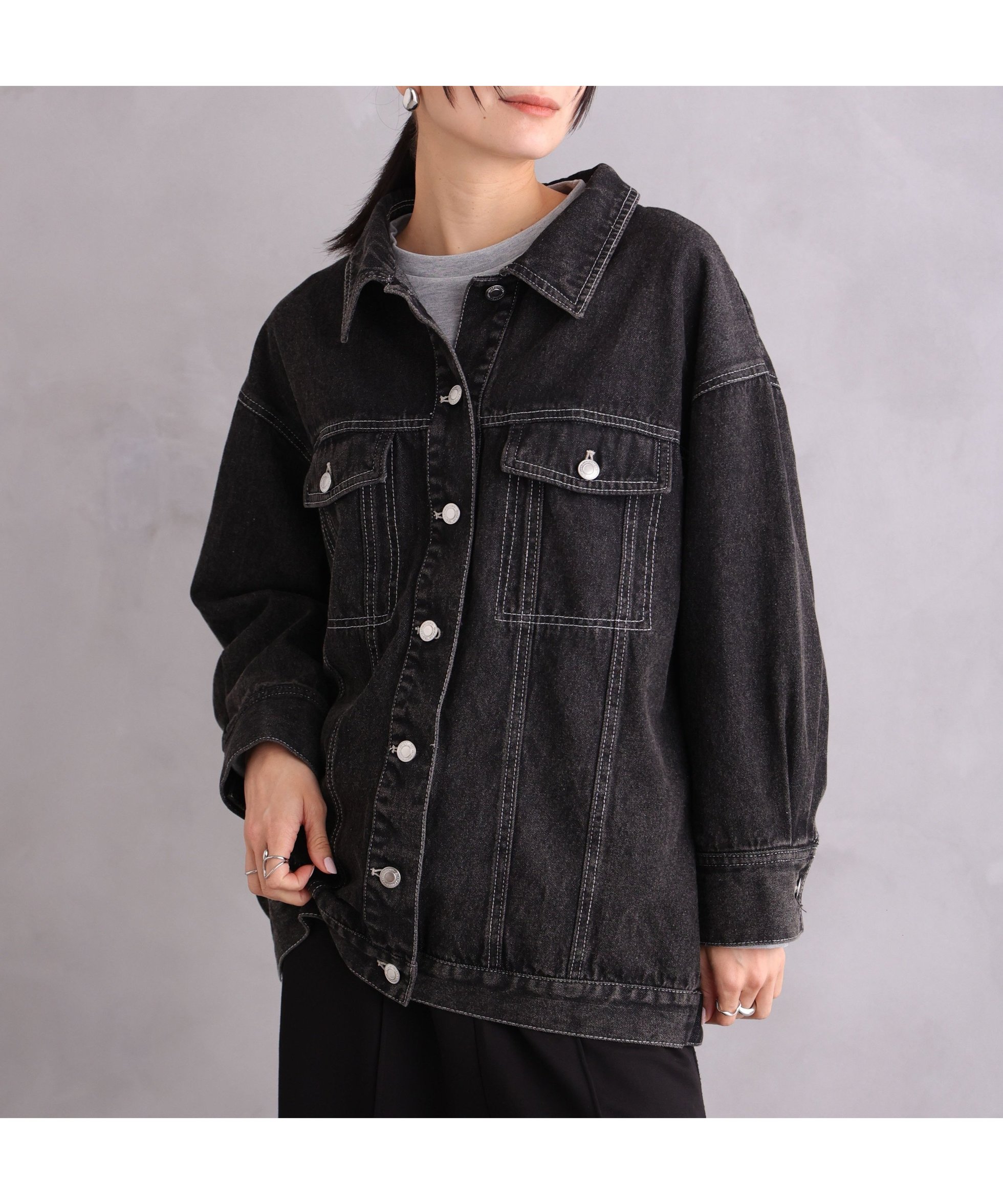 【その他のブランド/Other】のオーバーデニムジャケット インテリア・キッズ・メンズ・レディースファッション・服の通販 founy(ファニー) 　ファッション　Fashion　レディースファッション　Fashion for Women　アウター　Coat / Outerwear Collection　レディースジャケット・軽アウター　Jackets　デニムジャケット / カジュアルアウター　Denim Jackets　ジャケット　Jacket, Outerwear　デニム　Denim, Jeans Material　フラップ　Flap, Flap Pocket　ポケット　Pocket, Pocket Detail　黒|ID: prp329100004695718 ipo3291000000033908865