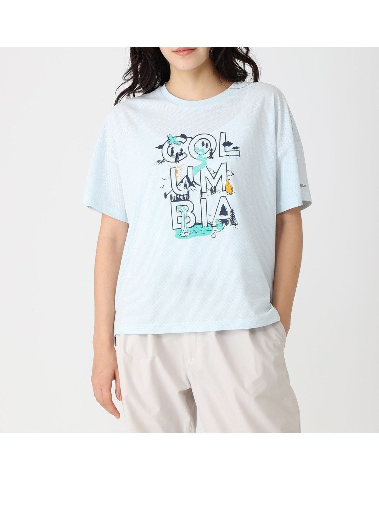 【コロンビア/Columbia】のColumbia/ ウィメンズローハイクオムニフリーズショートスリーブTシャツ /コロンビア インテリア・キッズ・メンズ・レディースファッション・服の通販 founy(ファニー) 　ファッション　Fashion　レディースファッション　Fashion for Women　トップス・カットソー　Cut & Sew Tops　シャツ・ブラウス・オフィスカジュアル　Elegant Blouses & Button-Ups　ロングTシャツ・Tシャツ　Longline T-Shirts & Tees　おすすめ　Recommended / Our Picks　アウトドア　Outdoor Clothing　グラフィック　Graphic, Graphic Design　トレンド　Trend, Trending Now　フィット　Fit, Slim Fit　フロント　Front, Front Design　メッシュ　Mesh, Net Fabric　モチーフ　Motif, Design Theme　リラックス　Relax, Relaxed Fit　夏　Summer　グレー[003001]|ID: prp329100004695901 ipo3291000000033910511