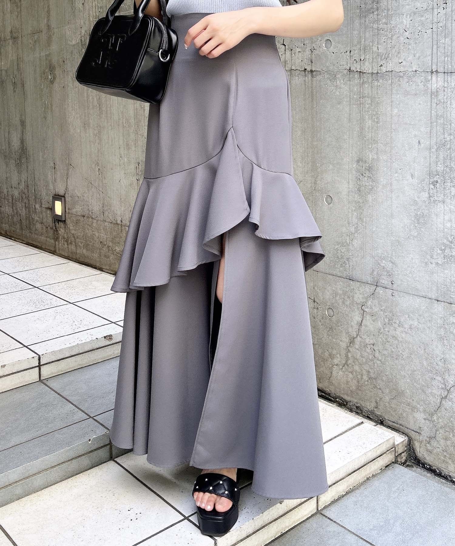 【イング/INGNI】のINGNI/BackレースUPアシメスリットSK インテリア・キッズ・メンズ・レディースファッション・服の通販 founy(ファニー) 　ファッション　Fashion　レディースファッション　Fashion for Women　スカート　Skirts　シンプル　Simple, Minimal　スリット　Slit, Slit Detail　フリル　Frill, Ruffle　レース　Lace, Lace Fabric　ロング　Long, Long-Length　エレガント 上品　Elegant　グレー|ID: prp329100004695968 ipo3291000000033911132