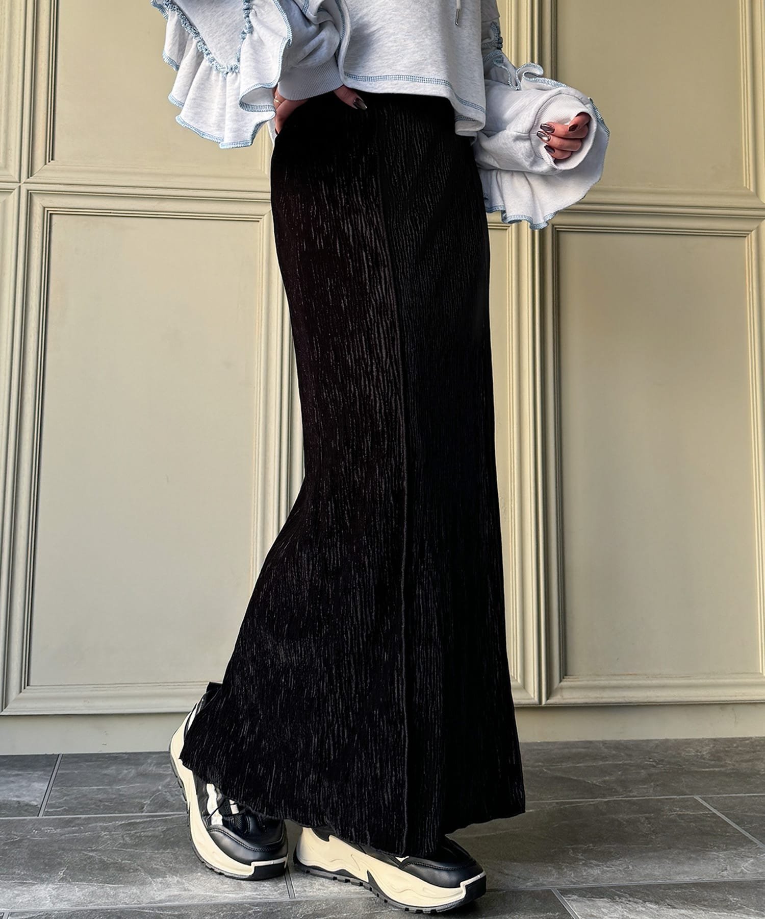 【ジュノア/JUNOAH】の楊柳ランダムプリーツベロアタイトスカート 人気、トレンドファッション・服の通販 founy(ファニー) 　ファッション　Fashion　レディースファッション　Fashion for Women　スカート　Skirts　 other-1|ID: prp329100004695990 ipo3291000000033911315