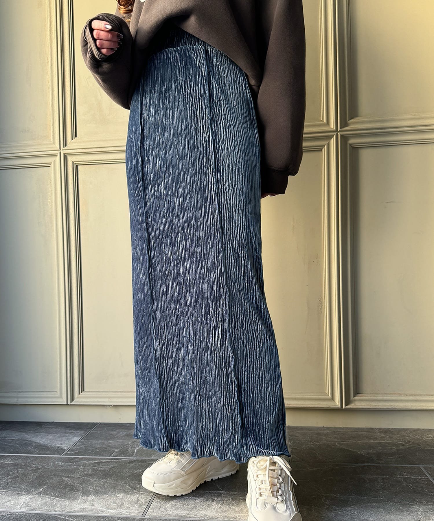 【ジュノア/JUNOAH】の楊柳ランダムプリーツベロアタイトスカート インテリア・キッズ・メンズ・レディースファッション・服の通販 founy(ファニー) 　ファッション　Fashion　レディースファッション　Fashion for Women　スカート　Skirts　ブルー|ID: prp329100004695990 ipo3291000000033911317