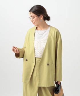 【ベイフロー/BAYFLOW】のセットアップ可能 ノーカラーリネンジャケット 人気、トレンドファッション・服の通販 founy(ファニー) ファッション Fashion レディースファッション Fashion for Women アウター Coat / Outerwear Collection レディースジャケット・軽アウター Jackets おすすめ Recommended / Our Picks アンサンブル Ensemble Set イエロー Yellow インナー Innerwear ジャケット Jacket, Outerwear セットアップ Set-Up, Coordinated Outfit ダブル Double, Double-Breasted ツイル Twist, Twisted Detail リネン Linen, Linen Fabric 春 Spring |ID:prp329100004696043