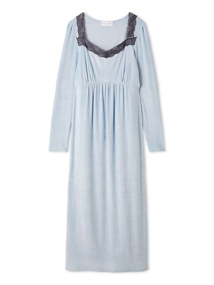 【スナイデル ホーム/SNIDEL HOME】のシルキーフリースワンピース インテリア・キッズ・メンズ・レディースファッション・服の通販 founy(ファニー) 　ファッション　Fashion　レディースファッション　Fashion for Women　ワンピース　Dresses　なめらか　Smooth, Silky Texture　ギャザー　Gathered, Ruffled　レース　Lace, Lace Fabric　ロング　Long, Long-Length　エレガント 上品　Elegant　長袖　Long Sleeve, Full Sleeve　LBLU[081]|ID: prp329100004696092 ipo3291000000033912166