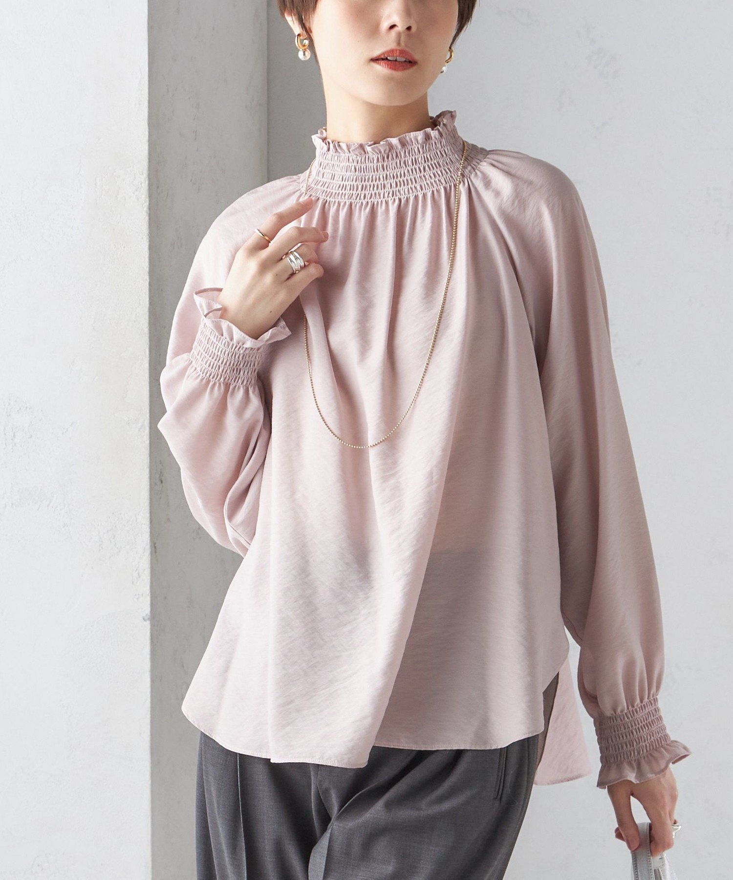 【シップス フォー ウィメン/SHIPS】の洗濯機可能 シャーリング ネック 長袖 ブラウス インテリア・キッズ・メンズ・レディースファッション・服の通販 founy(ファニー) 　ファッション　Fashion　レディースファッション　Fashion for Women　トップス・カットソー　Cut & Sew Tops　シャツ・ブラウス・オフィスカジュアル　Elegant Blouses & Button-Ups　シャーリング　Shirring, Ruched　ジャケット　Jacket, Outerwear　ドレープ　Drape, Draping Fabric　長袖　Long Sleeve, Full Sleeve　フェミニン　Feminine, Girly　フリル　Frill, Ruffle　ボトム　Bottoms, Lower Wear　ピンク|ID: prp329100004696207 ipo3291000000035144711