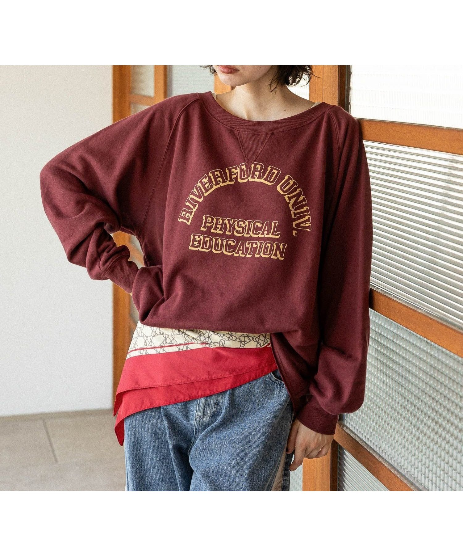 【ニコアンド/niko and】のボートネックカレッジプルオーバー インテリア・キッズ・メンズ・レディースファッション・服の通販 founy(ファニー) 　ファッション　Fashion　レディースファッション　Fashion for Women　トップス・カットソー　Cut & Sew Tops　カジュアルプルオーバー・ニットトップス　Pullovers & Knit Tops / Casual Pullovers　おすすめ　Recommended / Our Picks　スウェット / スエット　Sweatshirt, Sweatwear　ストライプ　Stripe, Striped Pattern　スラックス　Slacks, Dress Pants　スリーブ　Sleeve, Long Sleeve / Short Sleeve　チェック　Check, Plaid, Tartan　デコルテ　Décolleté, Neckline　ボトム　Bottoms, Lower Wear　リラックス　Relax, Relaxed Fit　ロング　Long, Long-Length　エレガント 上品　Elegant　無地　Plain, Solid Color　バーガンディ|ID: prp329100004696415 ipo3291000000034001989