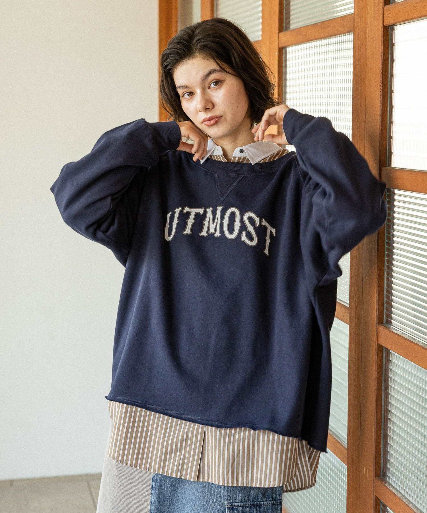【ニコアンド/niko and】のボートネックカレッジプルオーバー インテリア・キッズ・メンズ・レディースファッション・服の通販 founy(ファニー) 　ファッション　Fashion　レディースファッション　Fashion for Women　トップス・カットソー　Cut & Sew Tops　カジュアルプルオーバー・ニットトップス　Pullovers & Knit Tops / Casual Pullovers　おすすめ　Recommended / Our Picks　スウェット / スエット　Sweatshirt, Sweatwear　ストライプ　Stripe, Striped Pattern　スラックス　Slacks, Dress Pants　スリーブ　Sleeve, Long Sleeve / Short Sleeve　チェック　Check, Plaid, Tartan　デコルテ　Décolleté, Neckline　ボトム　Bottoms, Lower Wear　リラックス　Relax, Relaxed Fit　ロング　Long, Long-Length　エレガント 上品　Elegant　無地　Plain, Solid Color　ネイビー|ID: prp329100004696415 ipo3291000000034001991