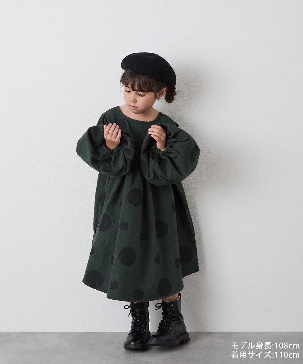 【リジェール/riziere / KIDS】の選べる4色フランネルバルーンスリーブワンピース インテリア・キッズ・メンズ・レディースファッション・服の通販 founy(ファニー) 　ファッション　Fashion　キッズファッション　Fashion for Kids　ワンピース　Dresses　インナー　Innerwear　シンプル　Simple, Minimal　タートルネック　Turtleneck, High Neck　ドット　Polka Dot, Dot Pattern　ベスト　Vest, Waistcoat　ベーシック　Basic, Essential　ポケット　Pocket, Pocket Detail　今季　This Season, Current Season　無地　Plain, Solid Color　DOTGREEN|ID: prp329100004696440 ipo3291000000034123411