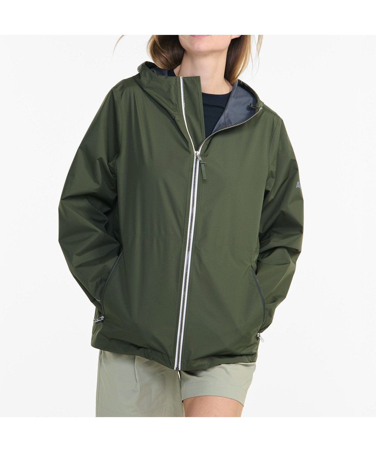 【エーグル/AIGLE】のMTD 防水 撥水 透湿 ポケッタブル 軽量レインパックフーデッドジャケット インテリア・キッズ・メンズ・レディースファッション・服の通販 founy(ファニー) 　ファッション　Fashion　レディースファッション　Fashion for Women　アウター　Coat / Outerwear Collection　レディースジャケット・軽アウター　Jackets　軽量　Lightweight, Ultra Light　シリコン　Silicone, Silicone Material　スタイリッシュ　Stylish, Fashionable　ドローストリング　Drawstring, Pull Cord　フロント　Front, Front Design　プリント　Print, Printed Pattern　ポケット　Pocket, Pocket Detail　ポーチ　Pouch, Small Case　モスグリーン|ID: prp329100004696606 ipo3291000000033916320