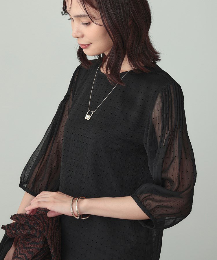 【インディヴィ/INDIVI】のフロッキードットブラウス インテリア・キッズ・メンズ・レディースファッション・服の通販 founy(ファニー) 　ファッション　Fashion　レディースファッション　Fashion for Women　トップス・カットソー　Cut & Sew Tops　シャツ・ブラウス・オフィスカジュアル　Elegant Blouses & Button-Ups　インナー　Innerwear　コンパクト　Compact, Small Size　シアー　Sheer, See-Through　シフォン　Chiffon, Lightweight Fabric　セットアップ　Set-Up, Coordinated Outfit　ドット　Polka Dot, Dot Pattern　ボトム　Bottoms, Lower Wear　モチーフ　Motif, Design Theme　ビジネス 仕事 通勤　Business / Work / Commuting　ブラック|ID: prp329100004696619 ipo3291000000033916404