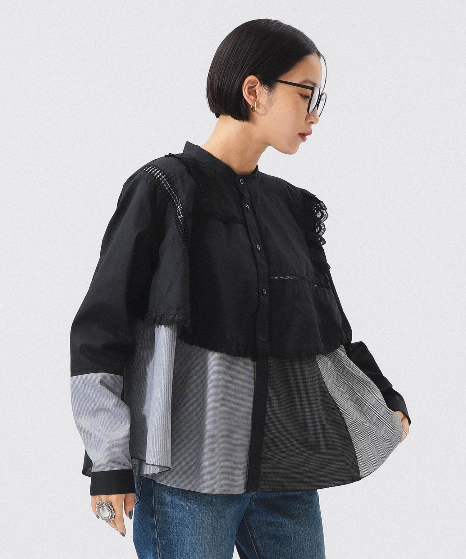 【ビームス ウイメン/BEAMS】の【別注】TORI-TO / レイヤード シャツ インテリア・キッズ・メンズ・レディースファッション・服の通販 founy(ファニー) 　ファッション　Fashion　レディースファッション　Fashion for Women　トップス・カットソー　Cut & Sew Tops　シャツ・ブラウス・オフィスカジュアル　Elegant Blouses & Button-Ups　おすすめ　Recommended / Our Picks　スラックス　Slacks, Dress Pants　デニム　Denim, Jeans Material　ドッキング　Docking, Mixed Material　別注　Limited Edition, Custom Order　BLACK|ID: prp329100004696637 ipo3291000000033916516