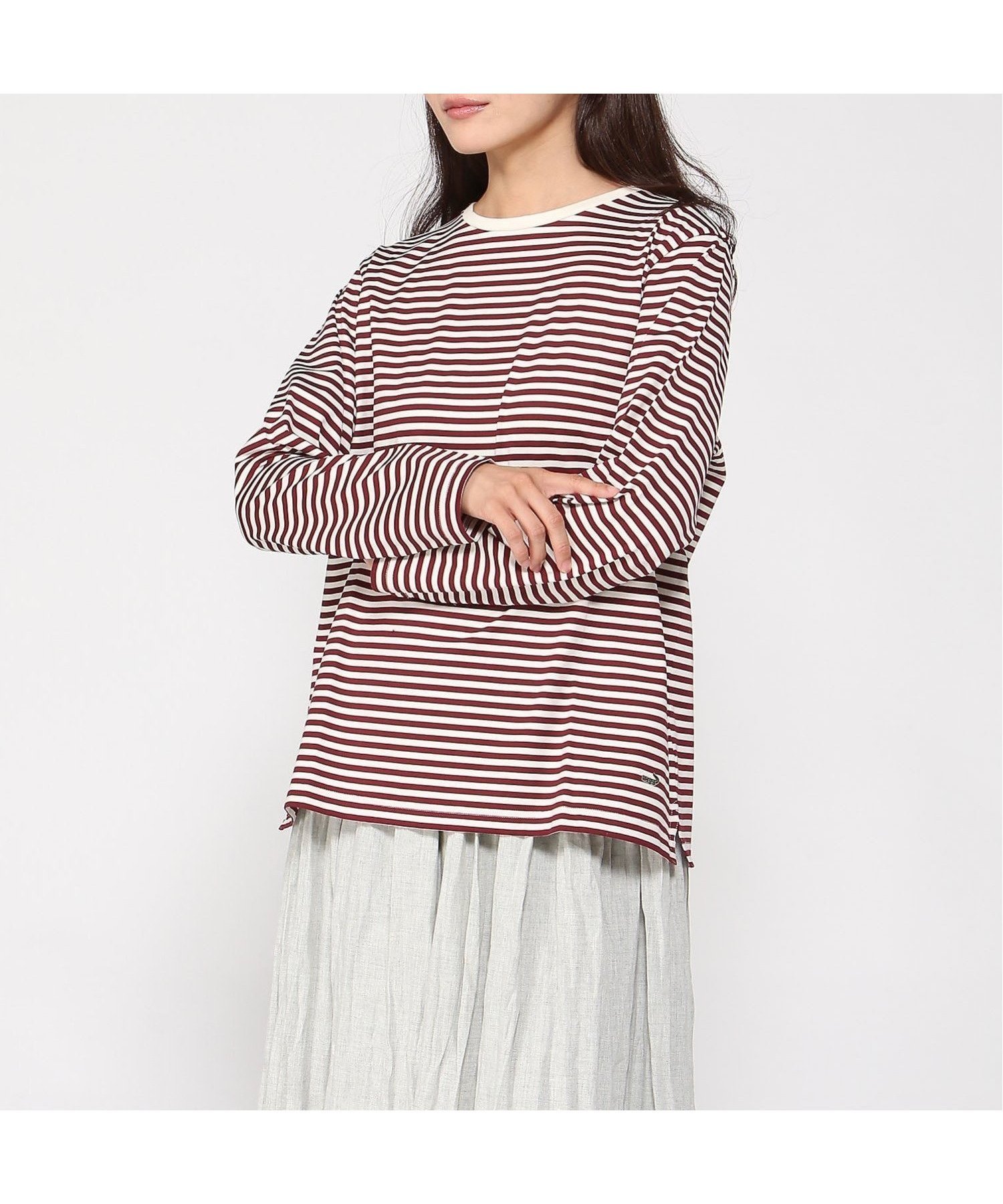 【クロコダイル/CROCODILE】のコットン マルチボーダー Tシャツ インテリア・キッズ・メンズ・レディースファッション・服の通販 founy(ファニー) 　ファッション　Fashion　レディースファッション　Fashion for Women　トップス・カットソー　Cut & Sew Tops　シャツ・ブラウス・オフィスカジュアル　Elegant Blouses & Button-Ups　ロングTシャツ・Tシャツ　Longline T-Shirts & Tees　ボーダー　Border, Stripe　ワイン|ID: prp329100004697249 ipo3291000000033920352