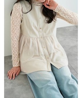 【ルディックパーク/LUDIC PARK】の裾チュール切り替えペプラムジレ 人気、トレンドファッション・服の通販 founy(ファニー) ファッション Fashion レディースファッション Fashion for Women アウター Coat / Outerwear Collection トップス・カットソー Cut & Sew Tops ベスト&ジレ / 重ね着スタイル Vests & Gilets おすすめ Recommended / Our Picks シンプル Simple, Minimal チュール Tulip, Tulip Motif ツイル Twist, Twisted Detail デニム Denim, Jeans Material ペプラム Peplum, Flared Hem 定番 Standard, Basic Item 楽ちん Easy Fit, Comfortable |ID:prp329100004697258