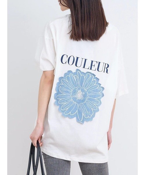 【その他のブランド/Other】のデニムフラワー刺繍Tシャツ インテリア・キッズ・メンズ・レディースファッション・服の通販 founy(ファニー) 　ファッション　Fashion　レディースファッション　Fashion for Women　トップス・カットソー　Cut & Sew Tops　シャツ・ブラウス・オフィスカジュアル　Elegant Blouses & Button-Ups　ロングTシャツ・Tシャツ　Longline T-Shirts & Tees　ガーリー　Girly, Feminine Style　シンプル　Simple, Minimal　デニム　Denim, Jeans Material　トレンド　Trend, Trending Now　フラワー　Flower, Floral　モチーフ　Motif, Design Theme　ルーズ　Loose, Oversized　オフホワイト|ID: prp329100004697259 ipo3291000000033920385