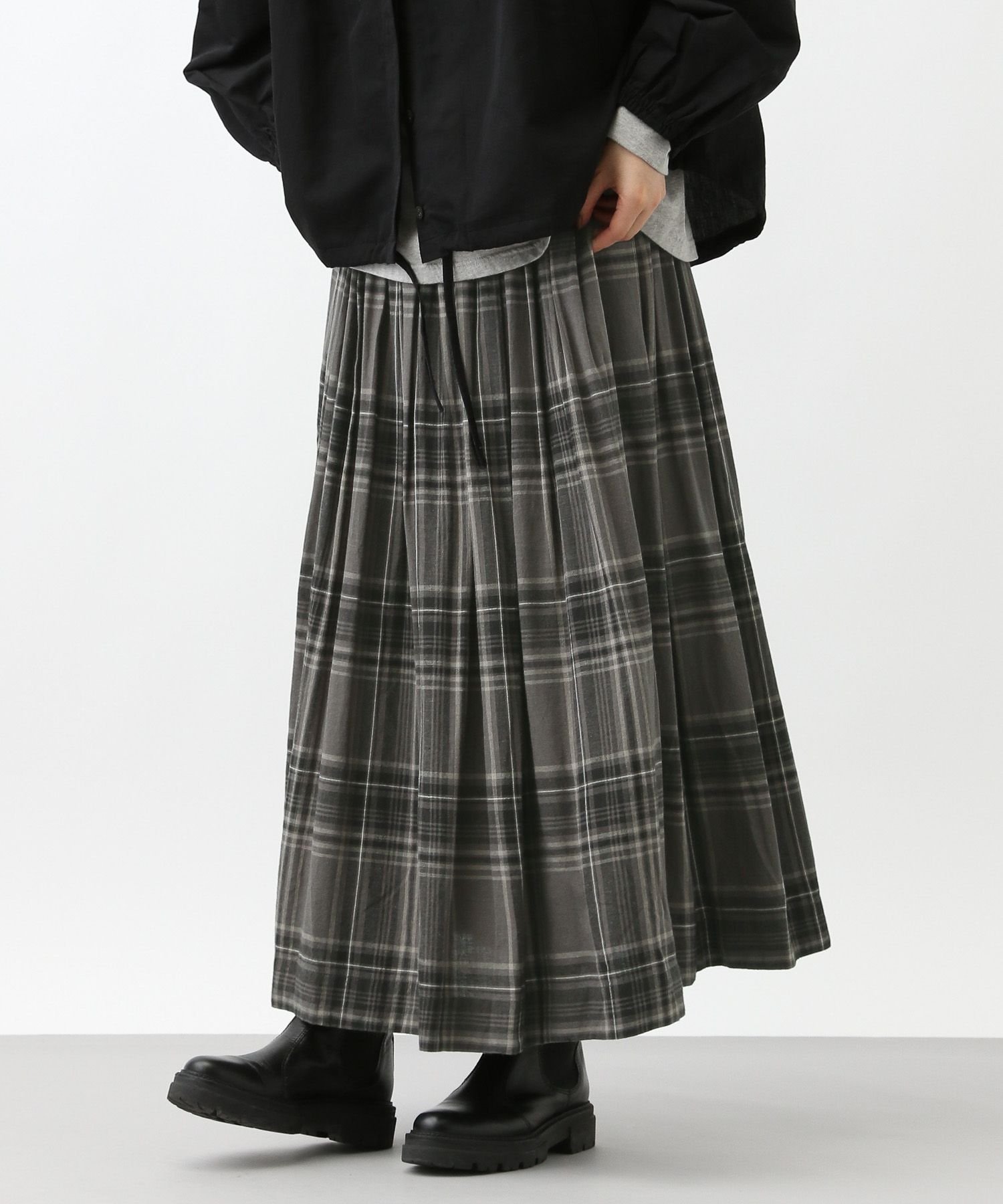 【スタディオ クリップ/studio CLIP】の《natural by clip》リネンレーヨンチェックギャザースカート インテリア・キッズ・メンズ・レディースファッション・服の通販 founy(ファニー) 　ファッション　Fashion　レディースファッション　Fashion for Women　スカート　Skirts　おすすめ　Recommended / Our Picks　ギャザー　Gathered, Ruffled　スウェット / スエット　Sweatshirt, Sweatwear　チェック　Check, Plaid, Tartan　リネン　Linen, Linen Fabric　半袖　Short Sleeve, Half Sleeve　秋　Autumn　グレー15|ID: prp329100004697268 ipo3291000000034518261