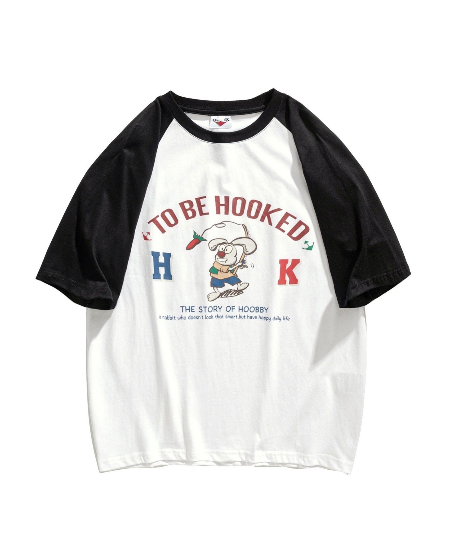 【アイモハ/aimoha】のHOOK -original-/アメカジイラストプリントラグランスリーブ半袖TEE インテリア・キッズ・メンズ・レディースファッション・服の通販 founy(ファニー) 　ファッション　Fashion　レディースファッション　Fashion for Women　トップス・カットソー　Cut & Sew Tops　おすすめ　Recommended / Our Picks　スリーブ　Sleeve, Long Sleeve / Short Sleeve　トレンド　Trend, Trending Now　ビッグ　Big, Oversized　フロント　Front, Front Design　プリント　Print, Printed Pattern　メンズ　Men's, Menswear　リラックス　Relax, Relaxed Fit　人気　Popular, Best Seller　半袖　Short Sleeve, Half Sleeve　ブラック|ID: prp329100004697271 ipo3291000000033920497