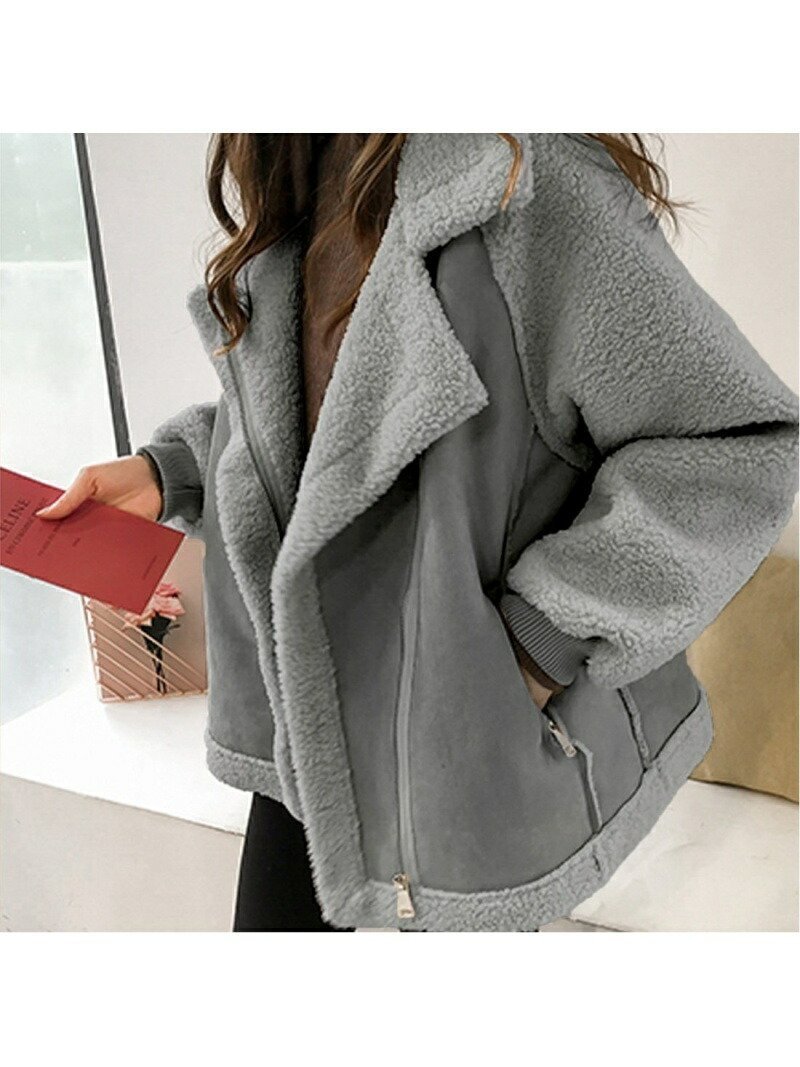 【ジュノア/JUNOAH】のフェイクムートンボアライダースジャケット インテリア・キッズ・メンズ・レディースファッション・服の通販 founy(ファニー) 　ファッション　Fashion　レディースファッション　Fashion for Women　アウター　Coat / Outerwear Collection　レディースジャケット・軽アウター　Jackets　ライダースジャケット / レザースタイル　Riders Jackets & Biker Style　グレー|ID: prp329100004697283 ipo3291000000033920597