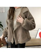 【ジュノア/JUNOAH】のフェイクムートンボアライダースジャケット モカ|ID: prp329100004697283 ipo3291000000033920603