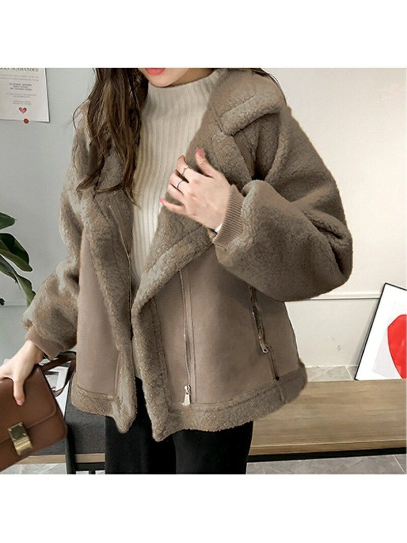 【ジュノア/JUNOAH】のフェイクムートンボアライダースジャケット インテリア・キッズ・メンズ・レディースファッション・服の通販 founy(ファニー) 　ファッション　Fashion　レディースファッション　Fashion for Women　アウター　Coat / Outerwear Collection　レディースジャケット・軽アウター　Jackets　ライダースジャケット / レザースタイル　Riders Jackets & Biker Style　モカ|ID: prp329100004697283 ipo3291000000033920603