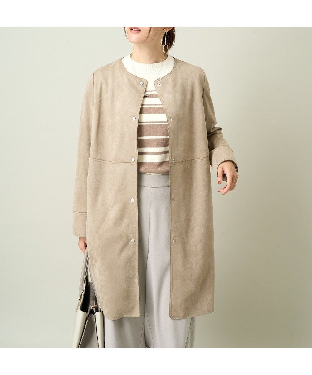 【アー ヴェー ヴェー/a.v.v】のフェイクスエードノーカラーコート インテリア・キッズ・メンズ・レディースファッション・服の通販 founy(ファニー) 　ファッション　Fashion　レディースファッション　Fashion for Women　アウター　Coat / Outerwear Collection　コート・ロングコート・ピーコート　Long Coats, Peacoats & More　インナー　Innerwear　秋　Autumn　シンプル　Simple, Minimal　ボトム　Bottoms, Lower Wear　再入荷　Restock / Back in Stock　おすすめ　Recommended / Our Picks　ベージュ(8400)|ID: prp329100004697293 ipo3291000000033920651