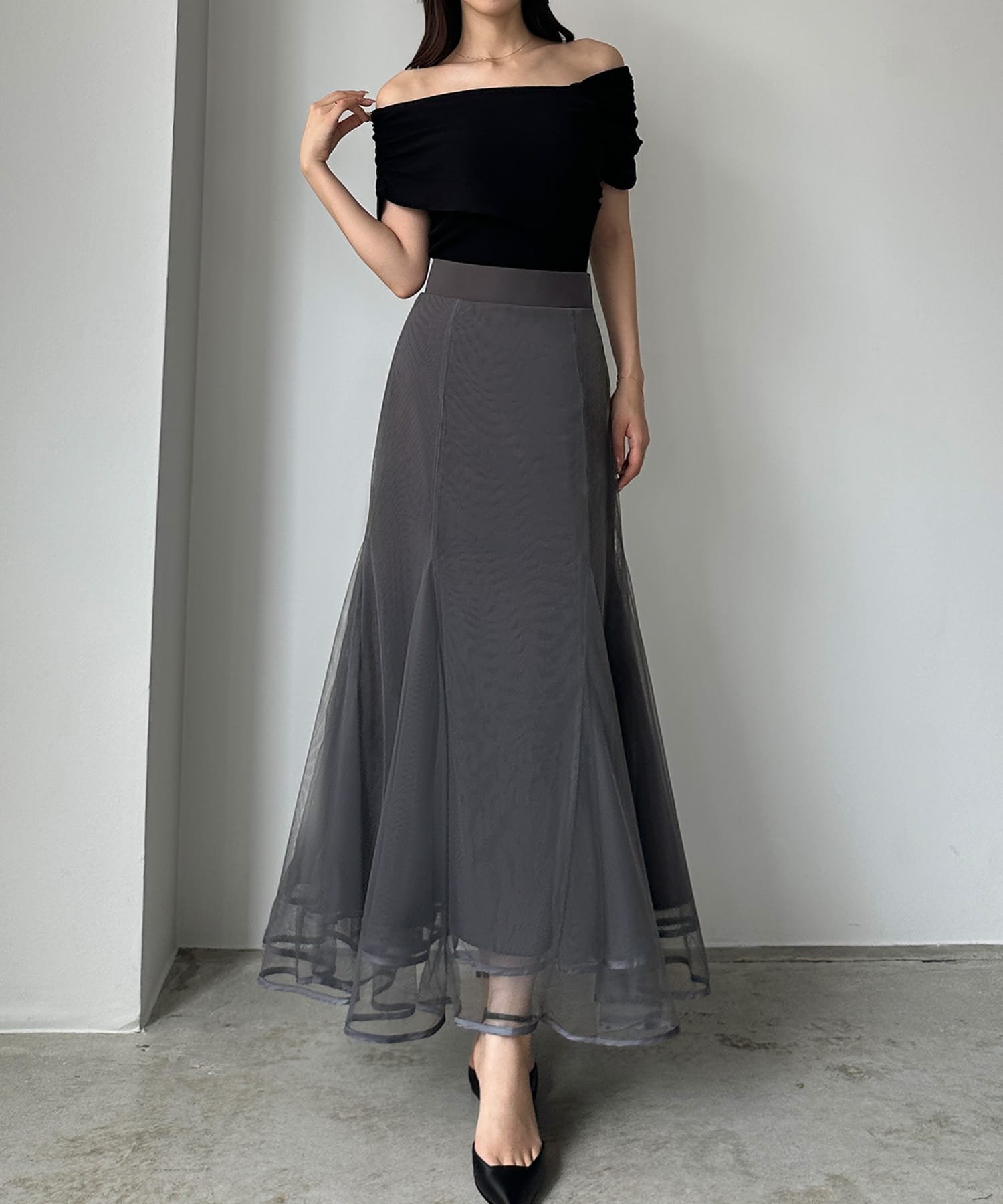 【ジュノア/JUNOAH】のLouere チュールマーメイドスカート インテリア・キッズ・メンズ・レディースファッション・服の通販 founy(ファニー) 　ファッション　Fashion　レディースファッション　Fashion for Women　スカート　Skirts　チュール　Tulip, Tulip Motif　チャコール|ID: prp329100004697313 ipo3291000000033920739