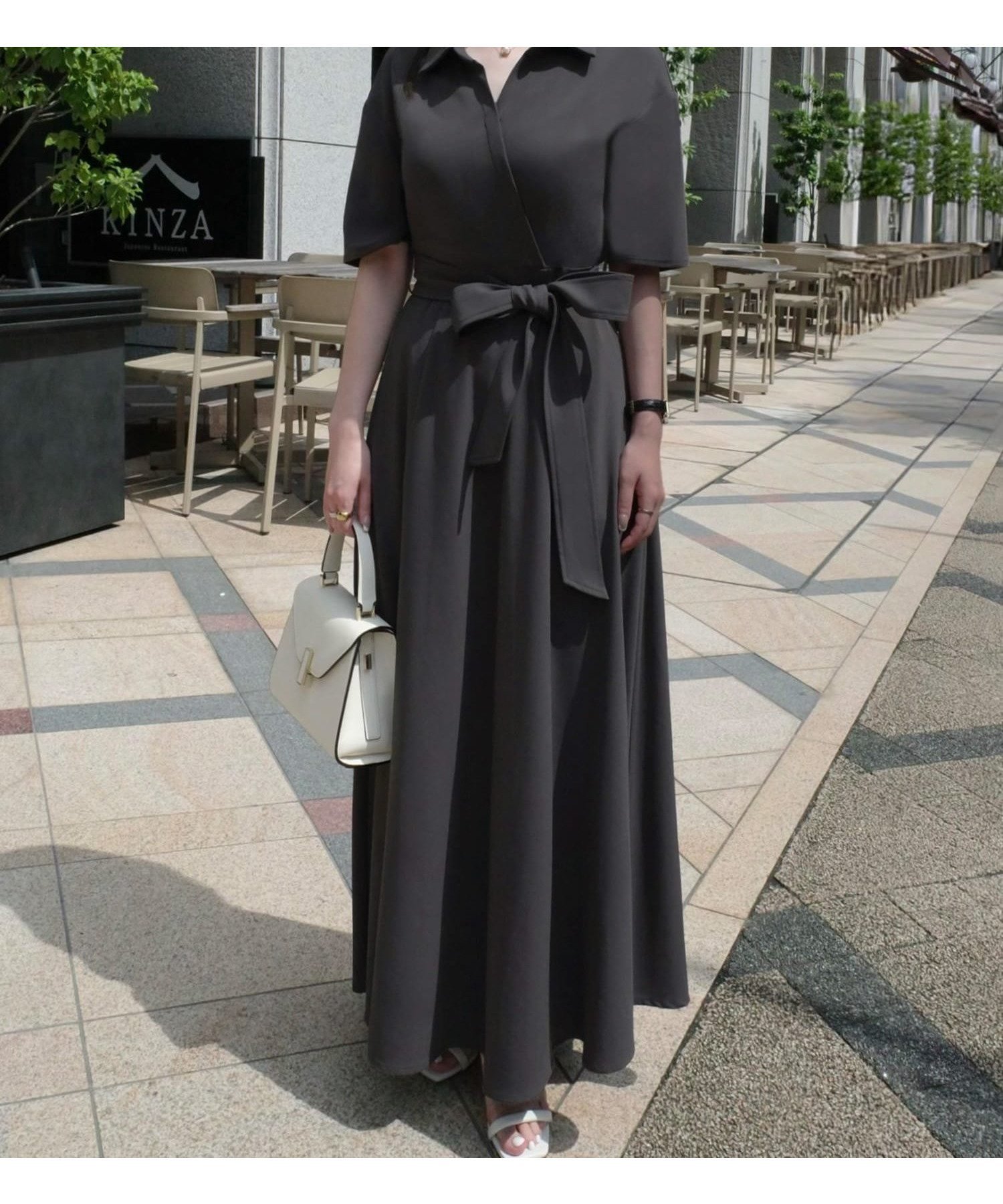 【ジュノア/JUNOAH】のウエストマークカシュクールワンピース インテリア・キッズ・メンズ・レディースファッション・服の通販 founy(ファニー) 　ファッション　Fashion　レディースファッション　Fashion for Women　ワンピース　Dresses　チャコール|ID: prp329100004697422 ipo3291000000033921190