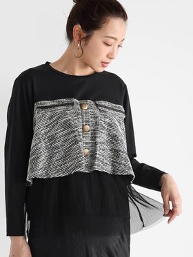 【ヴァン/Vin】のツイードドッキングロンT 人気、トレンドファッション・服の通販 founy(ファニー) ファッション Fashion レディースファッション Fashion for Women トップス・カットソー Cut & Sew Tops ロングTシャツ・Tシャツ Longline T-Shirts & Tees おすすめ Recommended / Our Picks エレガント 上品 Elegant チュール Tulip, Tulip Motif ツイード Twill, Twill Weave ドッキング Docking, Mixed Material フェミニン Feminine, Girly フロント Front, Front Design ポケット Pocket, Pocket Detail |ID:prp329100004697438