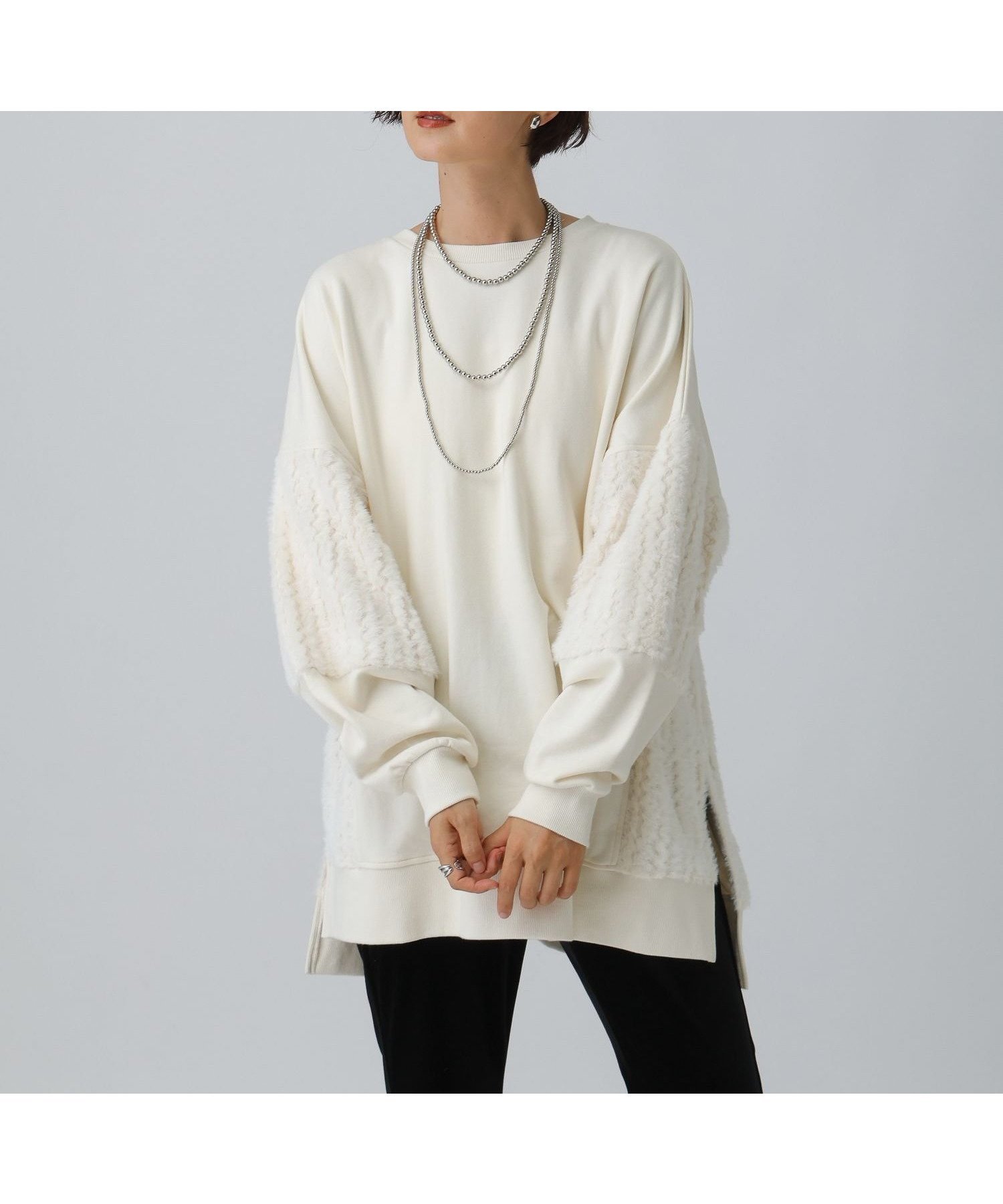 【レプシィム ローリーズファーム/LEPSIM LOWRYS FARM】のシャギードッキングチュニック インテリア・キッズ・メンズ・レディースファッション・服の通販 founy(ファニー) 　ファッション　Fashion　レディースファッション　Fashion for Women　トップス・カットソー　Cut & Sew Tops　チュニック　Tunic, Long Top　ドッキング　Docking, Mixed Material　A/W・秋冬　Autumn/Winter　アイボリー|ID: prp329100004697485 ipo3291000000034531576