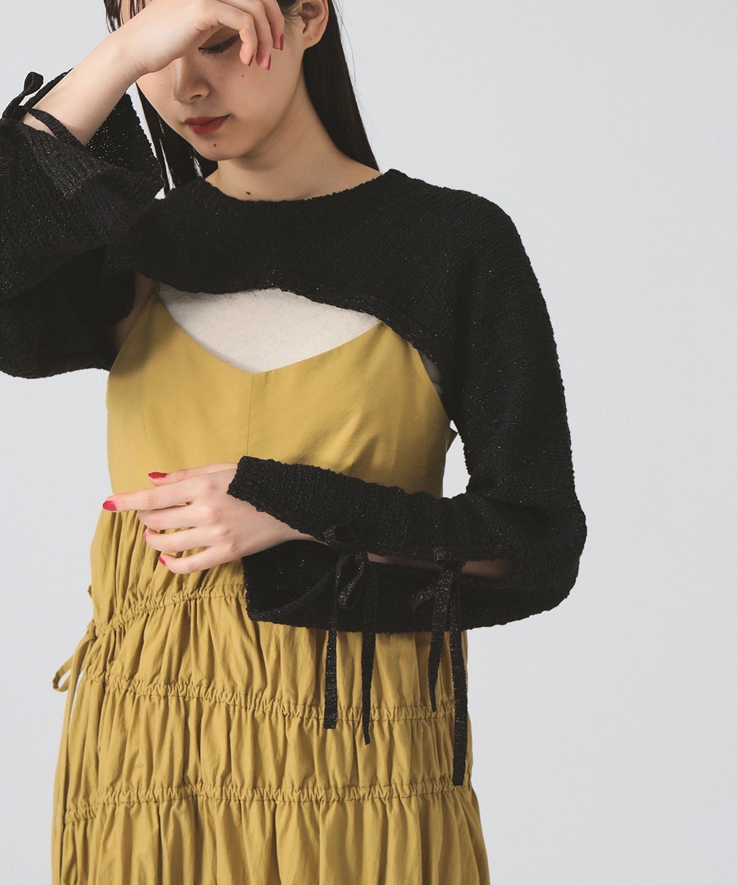 【ビームス ウイメン/BEAMS】のラメ MIX リボン アーム ボレロ 人気、トレンドファッション・服の通販 founy(ファニー) 　ファッション　Fashion　レディースファッション　Fashion for Women　アウター　Coat / Outerwear Collection　ボレロ・ショート丈ジャケット / ドレス羽織りに　Boleros & Short Jackets　インナー　Innerwear　ショート　Short, Short Length　ストレート　Straight, Straight Cut　ボレロ　Bolero, Short Cardigan　リボン　Ribbon, Bow　 other-1|ID: prp329100004697670 ipo3291000000033922622