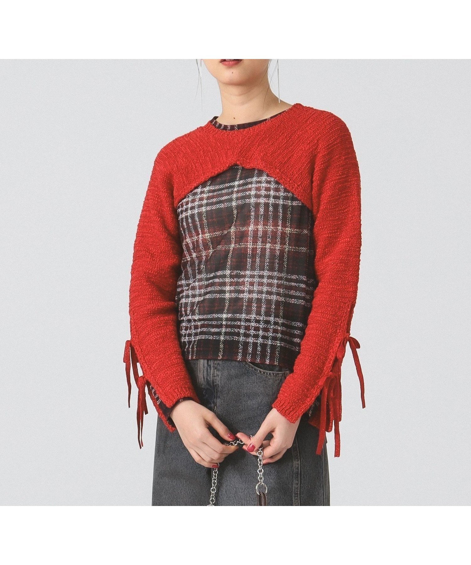 【ビームス ウイメン/BEAMS】のラメ MIX リボン アーム ボレロ インテリア・キッズ・メンズ・レディースファッション・服の通販 founy(ファニー) 　ファッション　Fashion　レディースファッション　Fashion for Women　アウター　Coat / Outerwear Collection　ボレロ・ショート丈ジャケット / ドレス羽織りに　Boleros & Short Jackets　インナー　Innerwear　ショート　Short, Short Length　ストレート　Straight, Straight Cut　ボレロ　Bolero, Short Cardigan　リボン　Ribbon, Bow　RED|ID: prp329100004697670 ipo3291000000033922624