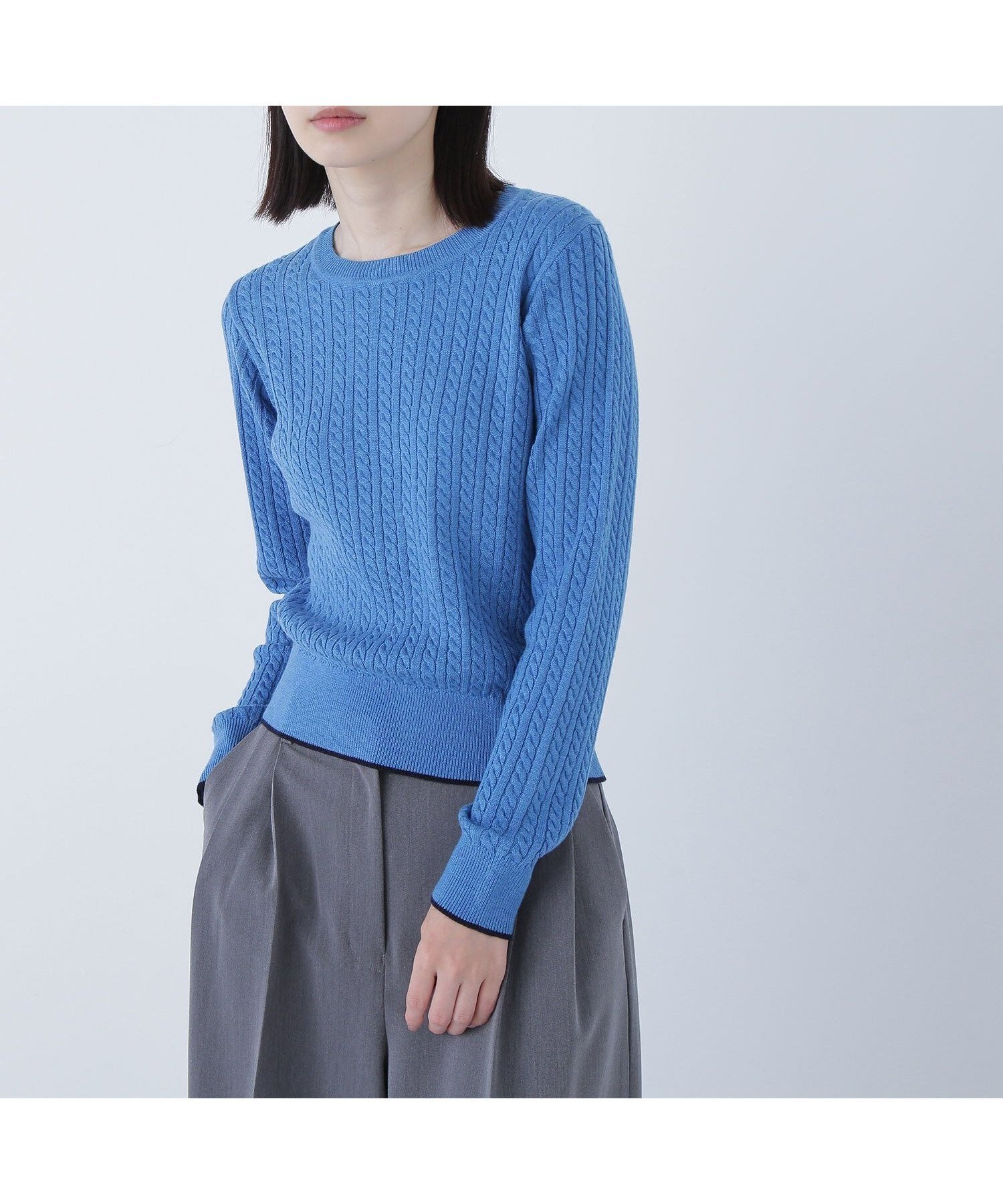 【ナチュラル ビューティー ベーシック/NATURAL BEAUTY BASIC】のバイカラーラインミニケーブルニット インテリア・キッズ・メンズ・レディースファッション・服の通販 founy(ファニー) 　ファッション　Fashion　レディースファッション　Fashion for Women　トップス・カットソー　Cut & Sew Tops　ニット　Knit Tops & Sweaters　ジャケット　Jacket, Outerwear　スタイリッシュ　Stylish, Fashionable　デニム　Denim, Jeans Material　ボトム　Bottoms, Lower Wear　秋　Autumn　ブルー|ID: prp329100004697754 ipo3291000000033923192