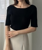 【ジュノア/JUNOAH】のLouere ボートネック半袖リブニット ブラック|ID: prp329100004697812 ipo3291000000033923564