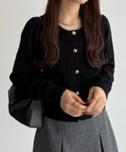 【ジュノア/JUNOAH】の金ボタンパフスリーブショートニットカーディガン ブラック|ID: prp329100004697826 ipo3291000000033923615