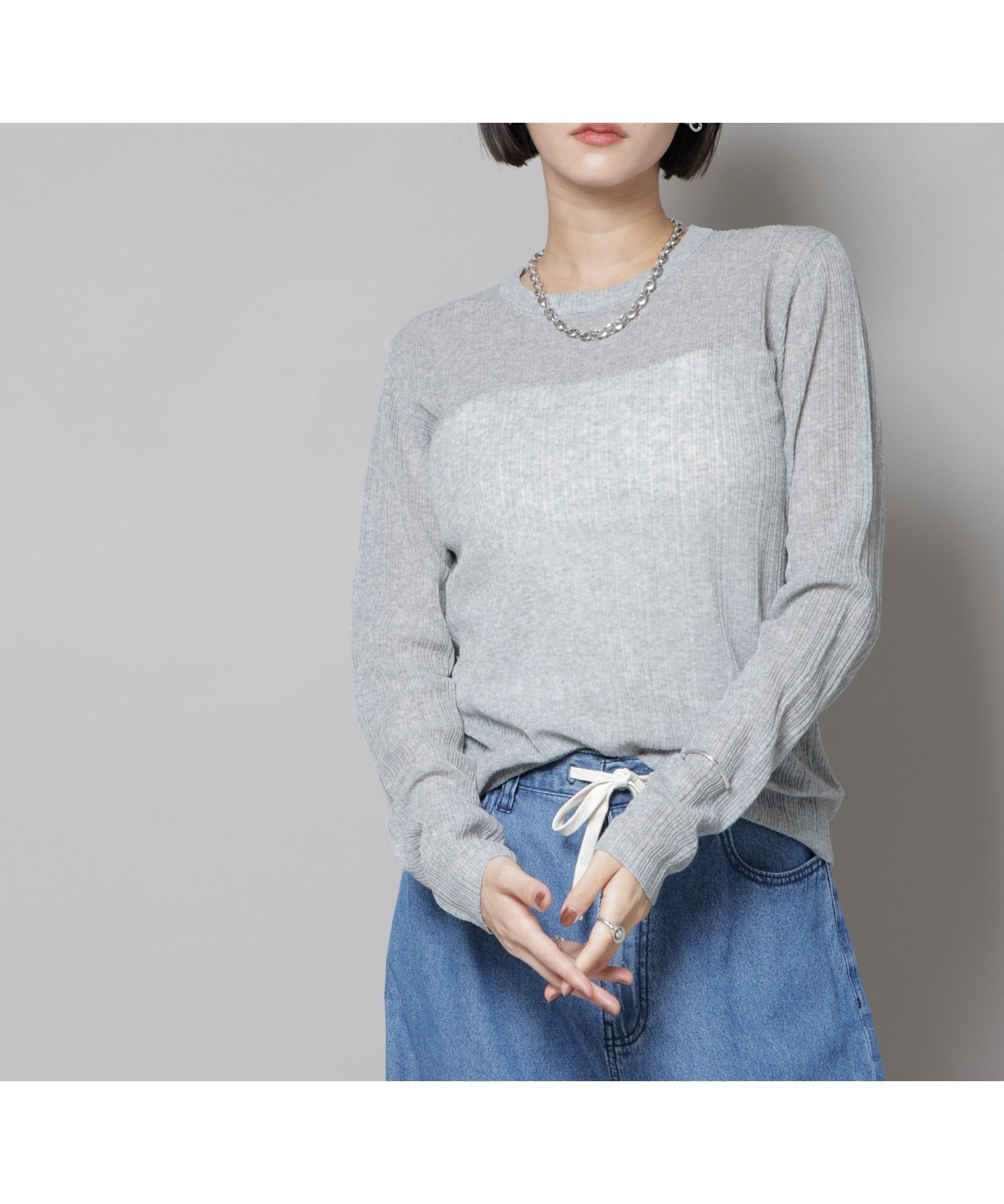 【ナノ ユニバース/nano universe】のシアーランダムリブクルーネックニット インテリア・キッズ・メンズ・レディースファッション・服の通販 founy(ファニー) 　ファッション　Fashion　レディースファッション　Fashion for Women　トップス・カットソー　Cut & Sew Tops　ニット　Knit Tops & Sweaters　インナー　Innerwear　ウォッシャブル　Machine Washable　キャミソール　Camisole, Spaghetti Strap Top　シアー　Sheer, See-Through　ジャケット　Jacket, Outerwear　タンク　Tank Top, Sleeveless Top　フィット　Fit, Slim Fit　ベーシック　Basic, Essential　ロング　Long, Long-Length　おすすめ　Recommended / Our Picks　エレガント 上品　Elegant　2025年　2025　2025-2026秋冬・A/W　Autumn/Winter 2025–26 AW25–26　L.グレー1|ID: prp329100004697930 ipo3291000000033924172