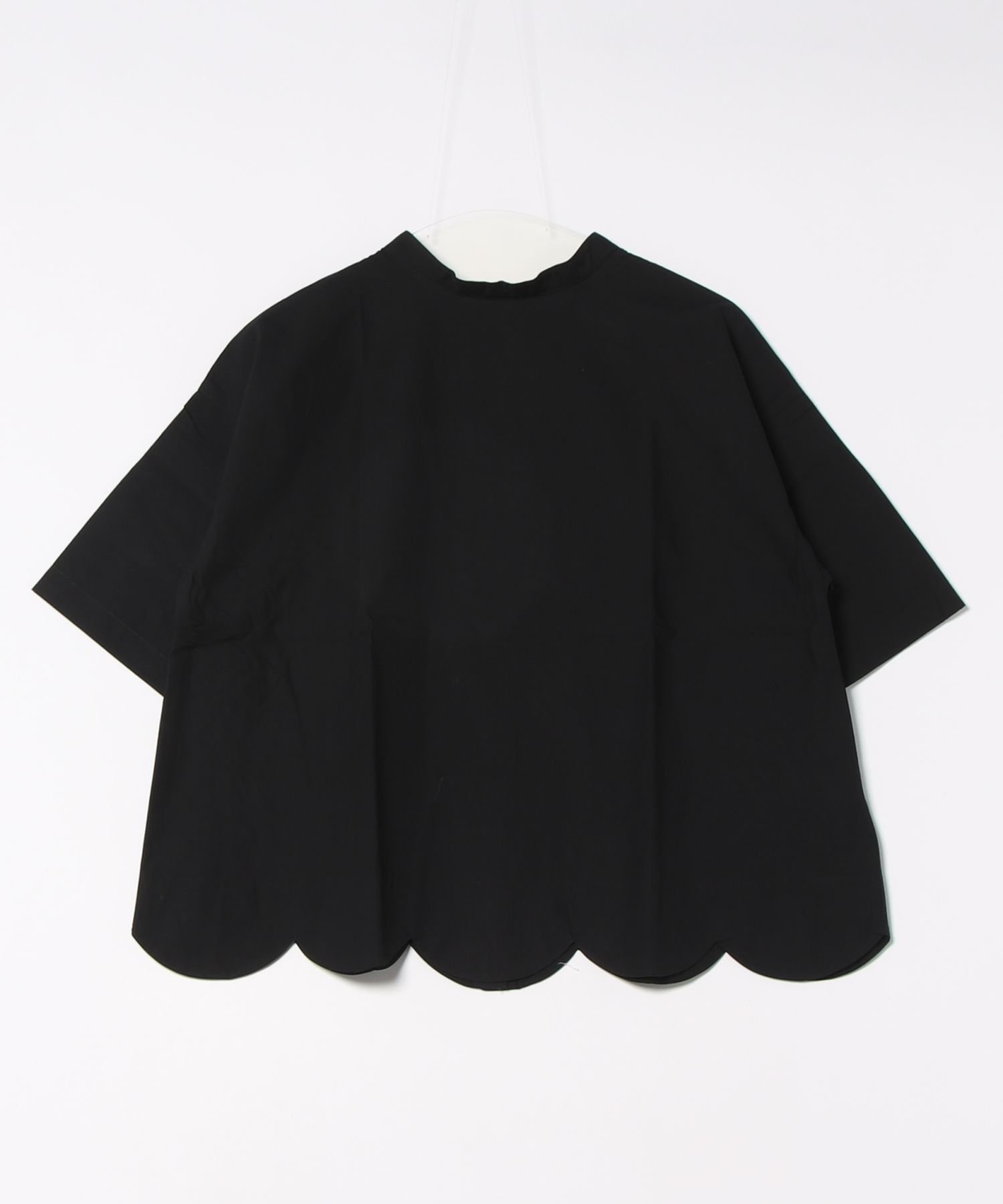 【プードゥドゥ/POU DOU DOU】の2way裾スカラップブラウス インテリア・キッズ・メンズ・レディースファッション・服の通販 founy(ファニー) 　ファッション　Fashion　レディースファッション　Fashion for Women　トップス・カットソー　Cut & Sew Tops　シャツ・ブラウス・オフィスカジュアル　Elegant Blouses & Button-Ups　ギンガム　Gingham, Gingham Fabric　スカラップ　Scallop, Scalloped Edge　ストライプ　Stripe, Striped Pattern　スマート　Smart, Elegant　ドット　Polka Dot, Dot Pattern　定番　Standard, Basic Item　人気　Popular, Best Seller　羽織　Haori, Light Jacket　無地　Plain, Solid Color　リラックス　Relax, Relaxed Fit　ブラック|ID: prp329100004697966 ipo3291000000033924385