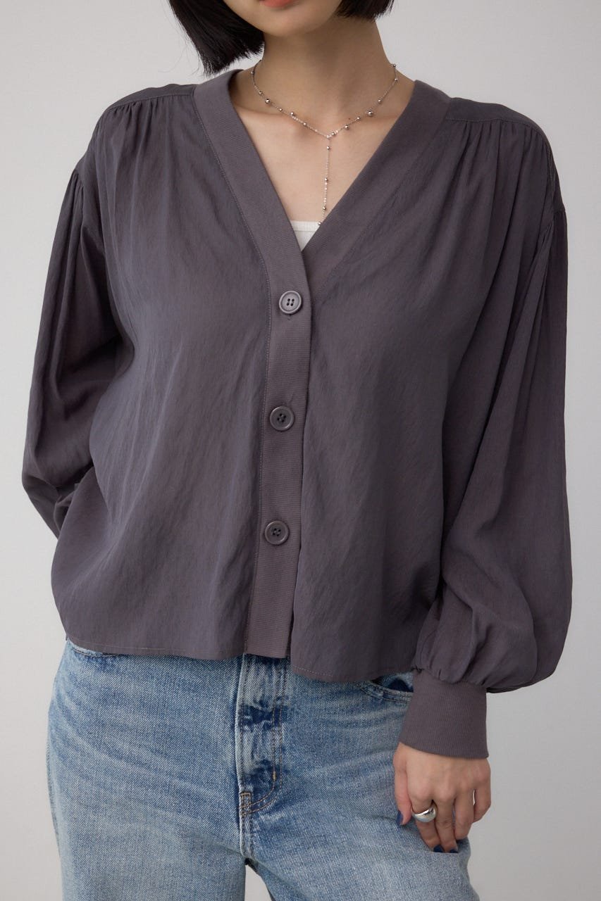 【アズール バイ マウジー/AZUL by moussy】のリブ付きシャツカーディガン インテリア・キッズ・メンズ・レディースファッション・服の通販 founy(ファニー) 　ファッション　Fashion　レディースファッション　Fashion for Women　トップス・カットソー　Cut & Sew Tops　カーディガン・羽織り　Layered Style Cardigans　シャツ・ブラウス・オフィスカジュアル　Elegant Blouses & Button-Ups　おすすめ　Recommended / Our Picks　カーディガン　Cardigan, Knitwear　ギャザー　Gathered, Ruffled　スラックス　Slacks, Dress Pants　デニム　Denim, Jeans Material　夏　Summer　C.GRY|ID: prp329100004698019 ipo3291000000033924665