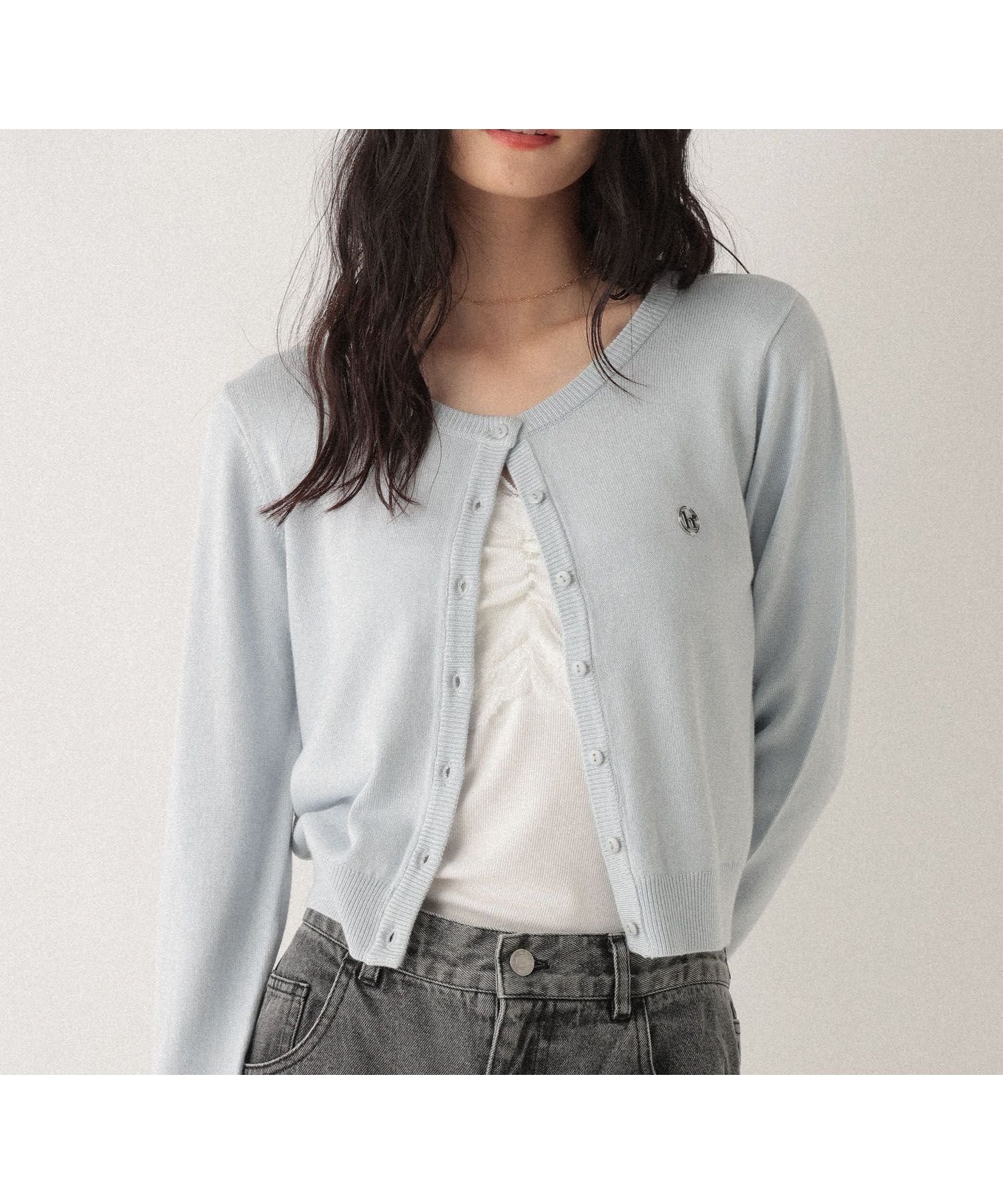 【ヘザー/Heather】の【秋の新色入荷】モチーフコンパクトカーディガン インテリア・キッズ・メンズ・レディースファッション・服の通販 founy(ファニー) 　ファッション　Fashion　レディースファッション　Fashion for Women　トップス・カットソー　Cut & Sew Tops　カーディガン・羽織り　Layered Style Cardigans　カーディガン　Cardigan, Knitwear　コンパクト　Compact, Small Size　シンプル　Simple, Minimal　ベーシック　Basic, Essential　ボトム　Bottoms, Lower Wear　モチーフ　Motif, Design Theme　秋　Autumn　羽織　Haori, Light Jacket　【新色】ライトブルー|ID: prp329100004698042 ipo3291000000033924761