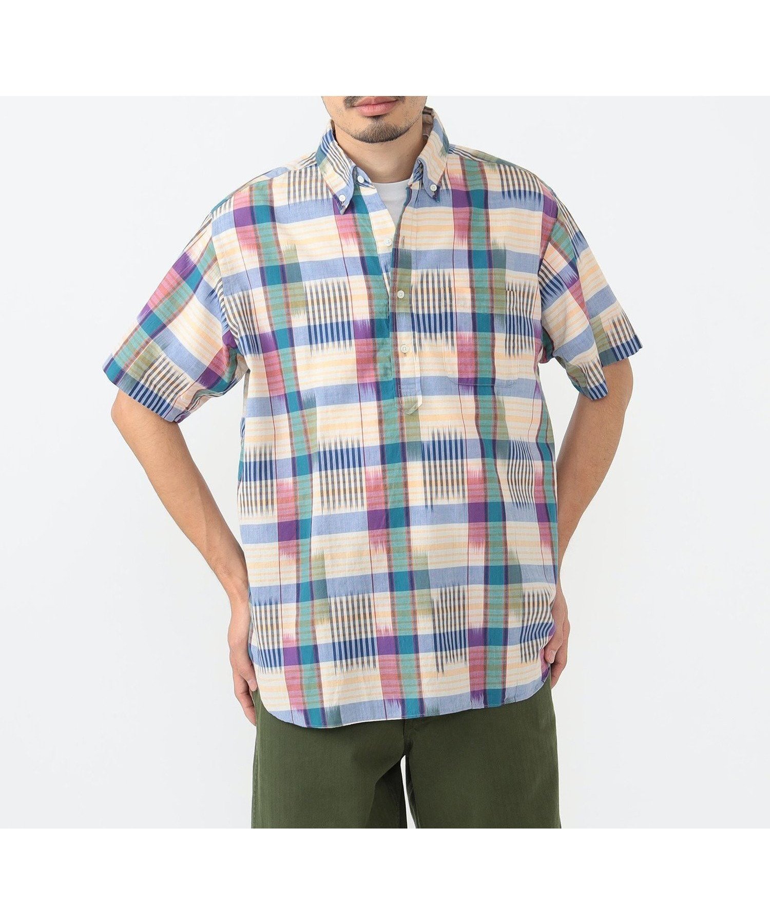 【ビームス/BEAMS / MEN】のイカット マドラス 半袖 ボタンダウン プルオーバー シャツ 人気、トレンドファッション・服の通販 founy(ファニー) 　ファッション　Fashion　メンズファッション　Fashion for Men　トップス・カットソー　Cut & Sew Tops　メンズシャツ　Shirts　ダウン　Down, Puffer　バランス　Balance, Style Balance　パターン　Pattern, Design Print　ポケット　Pocket, Pocket Detail　半袖　Short Sleeve, Half Sleeve　リラックス　Relax, Relaxed Fit　 other-1|ID: prp329100004698052 ipo3291000000033924820