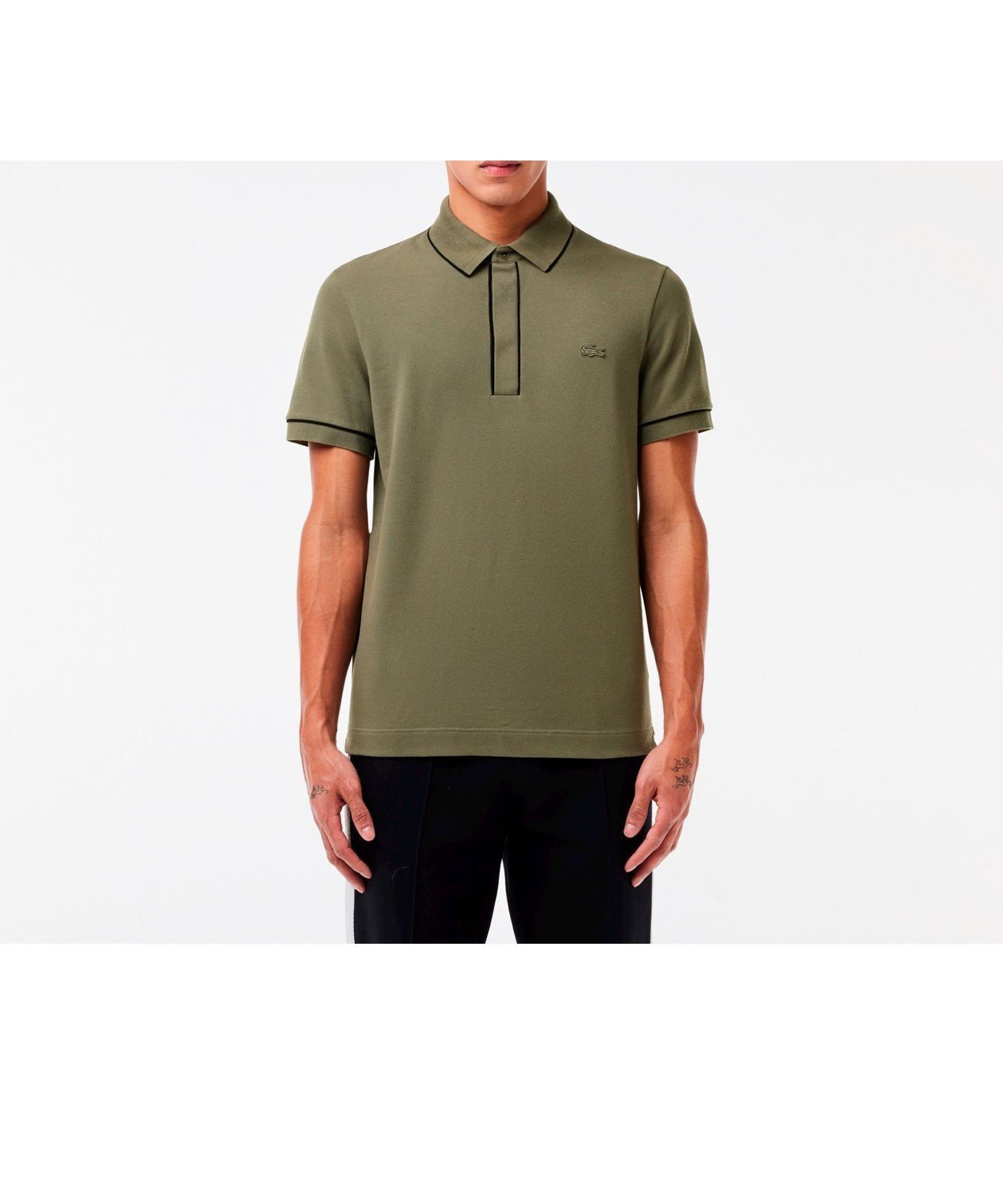 【ラコステ/LACOSTE / MEN】のオーガニックコットン ストレッチ鹿の子 配色パイピング比翼ポロシャツ インテリア・キッズ・メンズ・レディースファッション・服の通販 founy(ファニー) 　ファッション　Fashion　メンズファッション　Fashion for Men　ストレッチ　Stretch, Stretchy Fabric　パイピング　Piping, Trim Design　ポロシャツ　Polo Shirt, Collared Tee　半袖　Short Sleeve, Half Sleeve　鹿の子　Piqué, Kanoko Fabric　モスグリーン|ID: prp329100004698065 ipo3291000000033924932