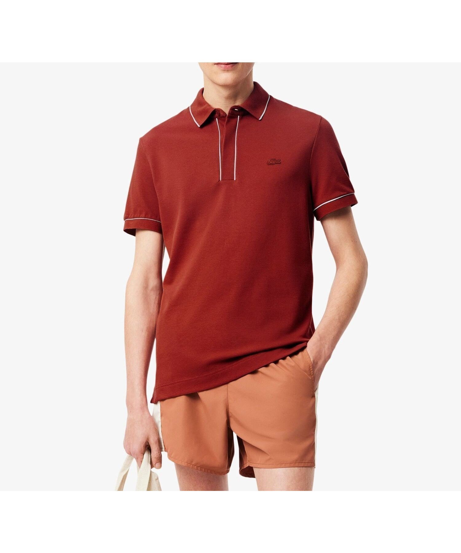 【ラコステ/LACOSTE / MEN】のオーガニックコットン ストレッチ鹿の子 配色パイピング比翼ポロシャツ インテリア・キッズ・メンズ・レディースファッション・服の通販 founy(ファニー) 　ファッション　Fashion　メンズファッション　Fashion for Men　ストレッチ　Stretch, Stretchy Fabric　パイピング　Piping, Trim Design　ポロシャツ　Polo Shirt, Collared Tee　半袖　Short Sleeve, Half Sleeve　鹿の子　Piqué, Kanoko Fabric　ブラウン|ID: prp329100004698065 ipo3291000000033924934